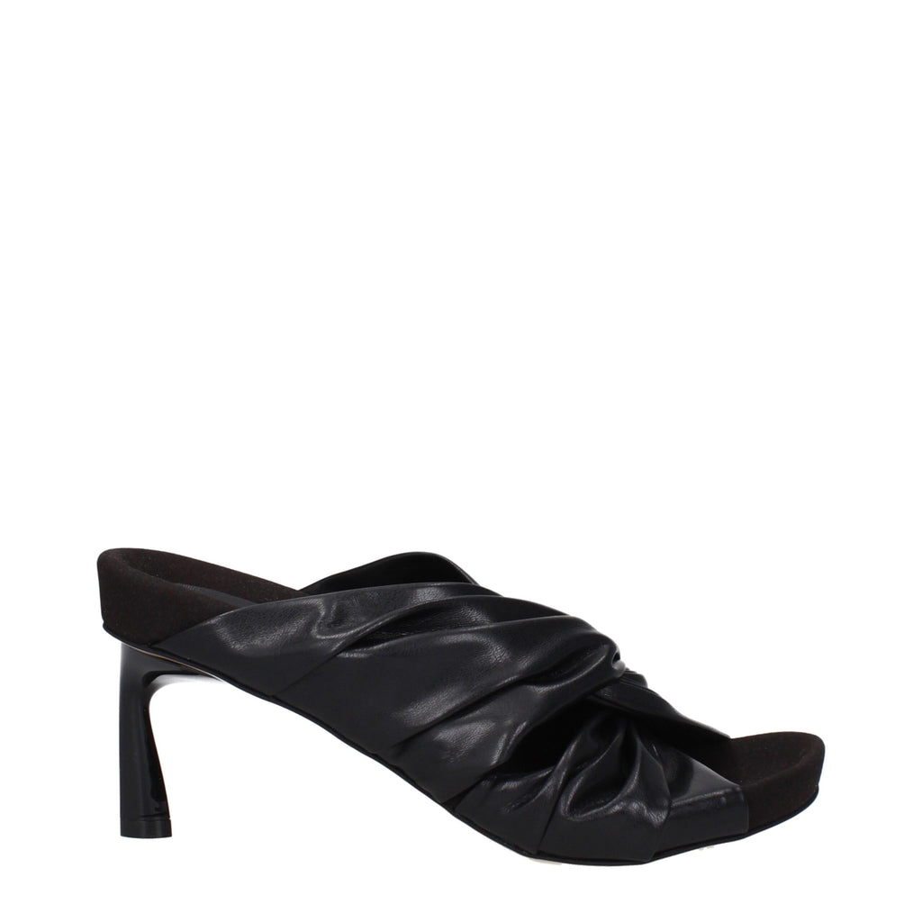Black Leather Stiletto Heel Sandals