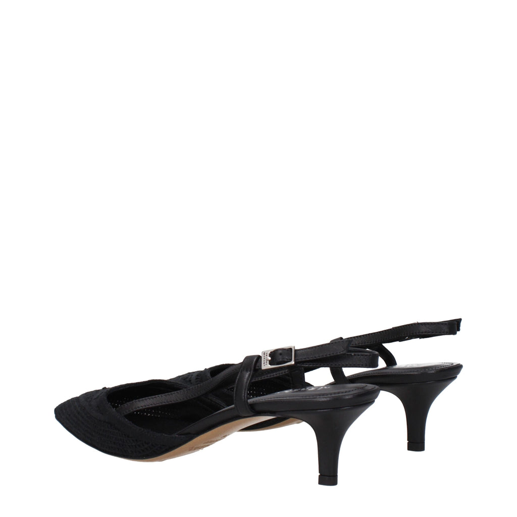 Black Fabric Mid Heel Pumps