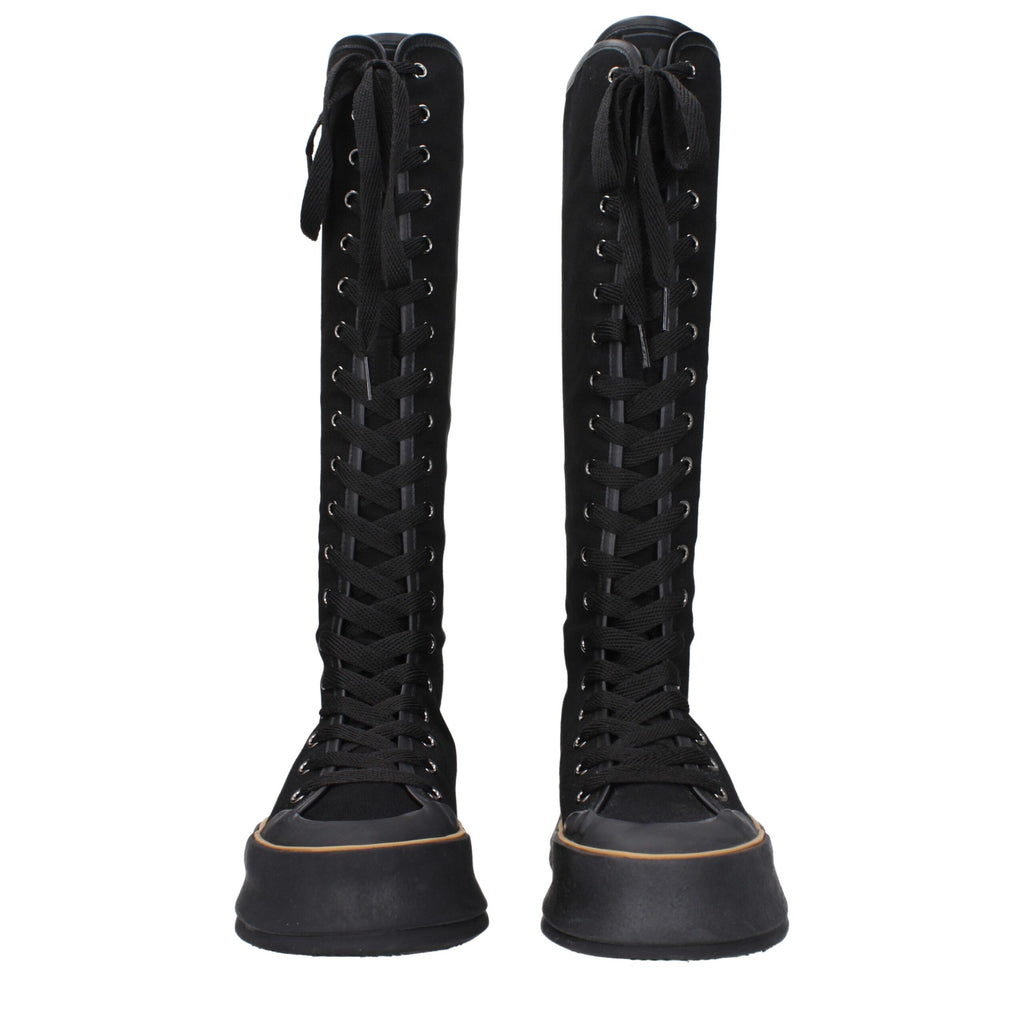 Black Fabric Lace-Up Boots