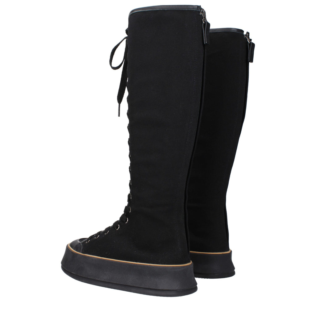 Black Fabric Lace-Up Boots