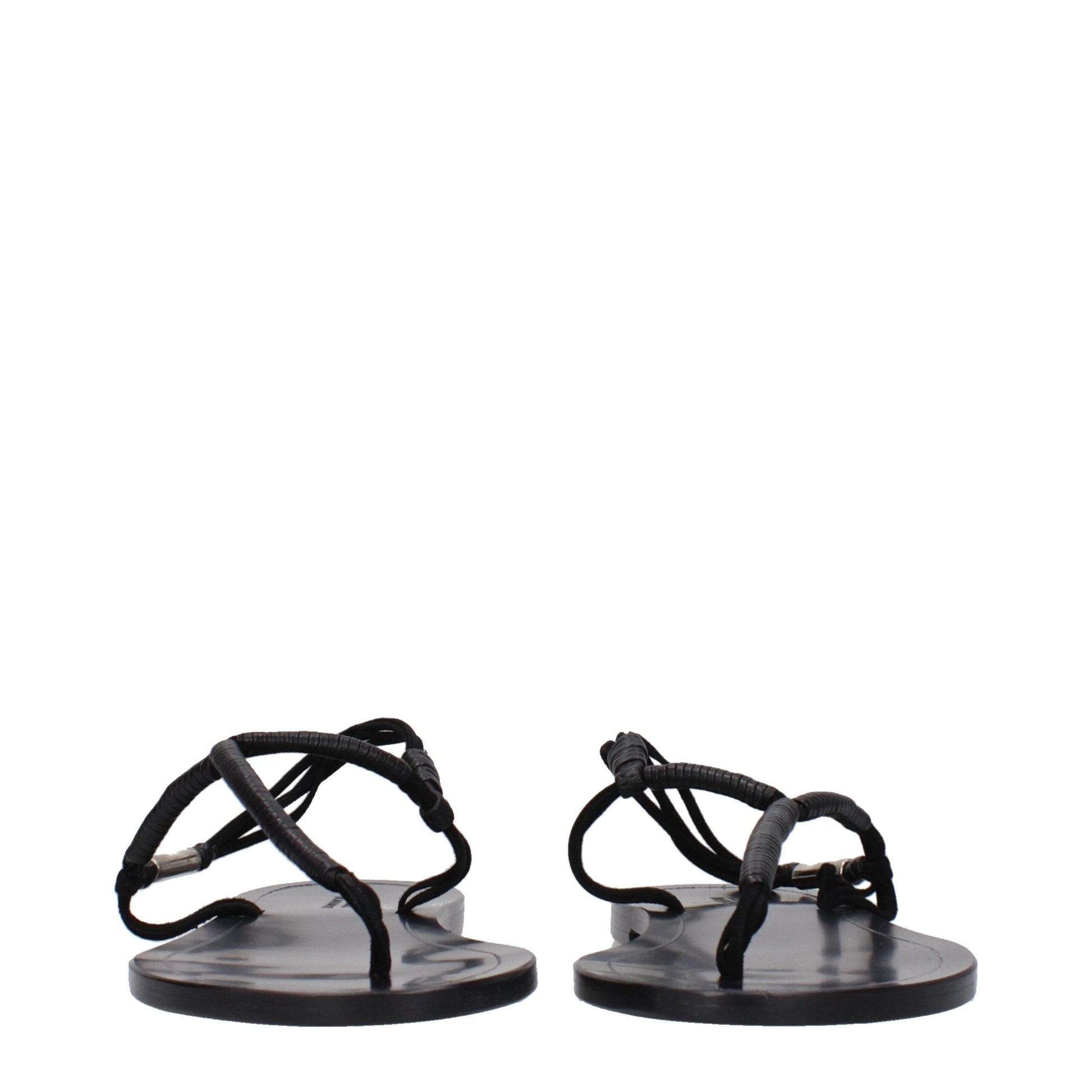 Black Leather Flip-Flop Sandals