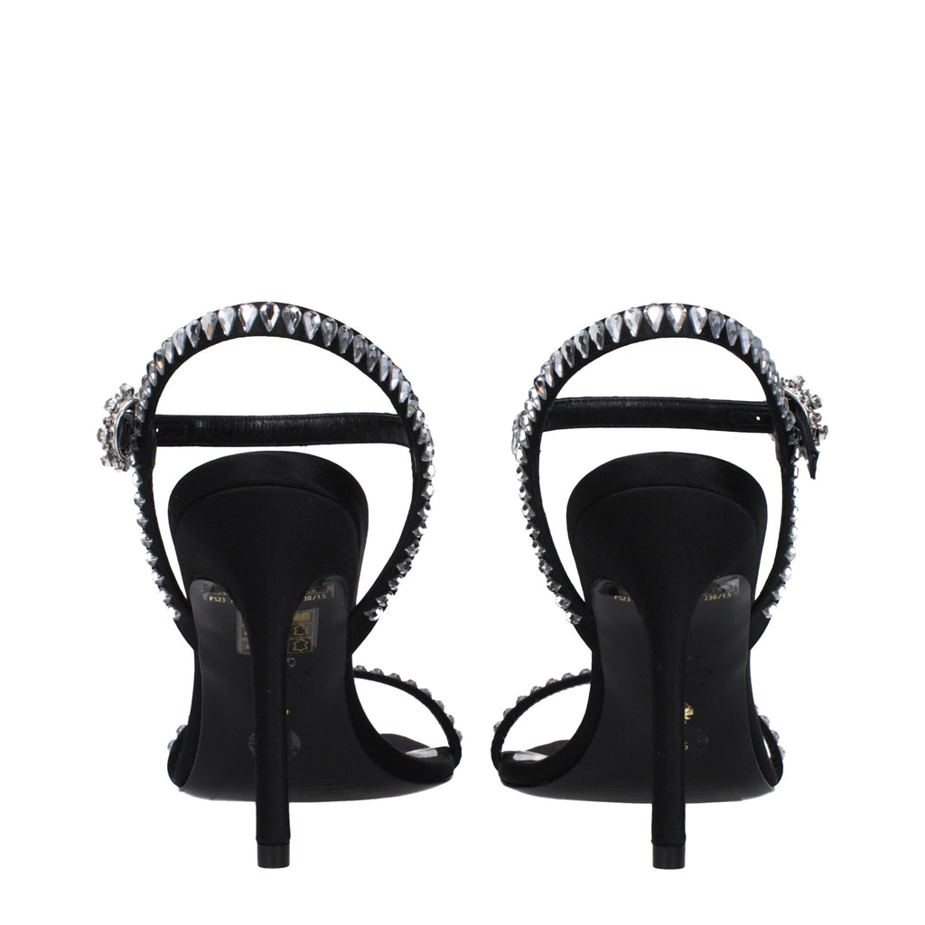 Black Satin Stiletto Heel Sandals