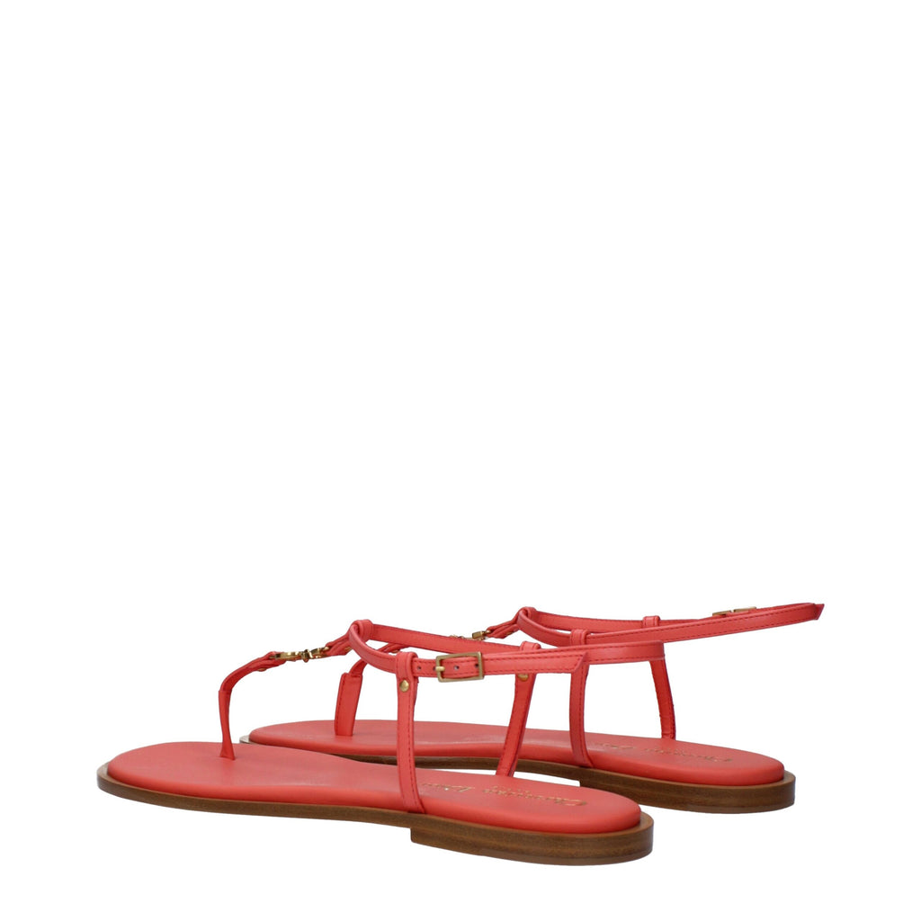 Pink Leather Flip-Flop Sandals