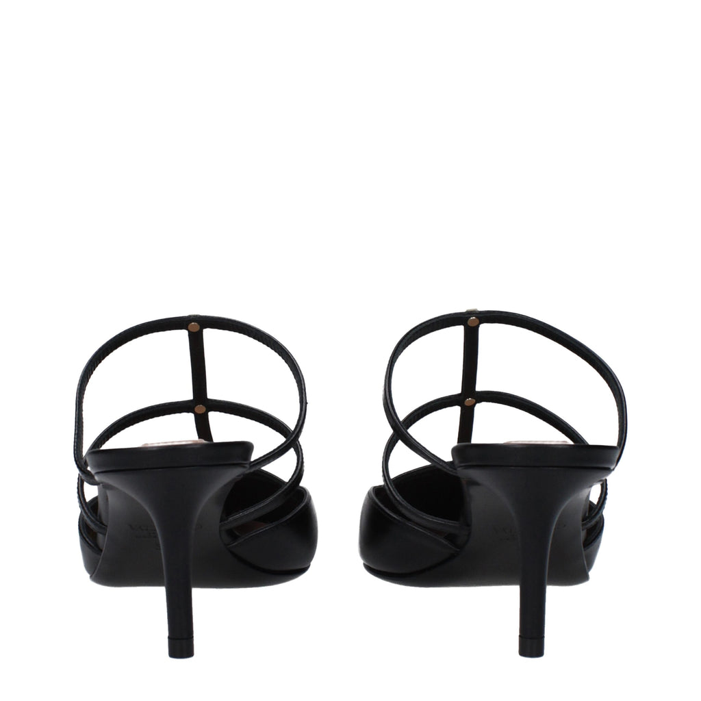Black Leather Flat Sandals