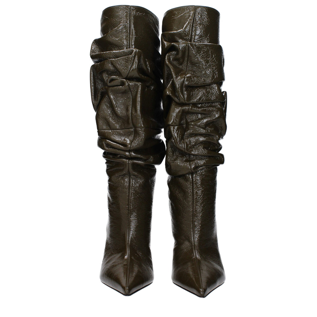 Green Leather High Heel Boots