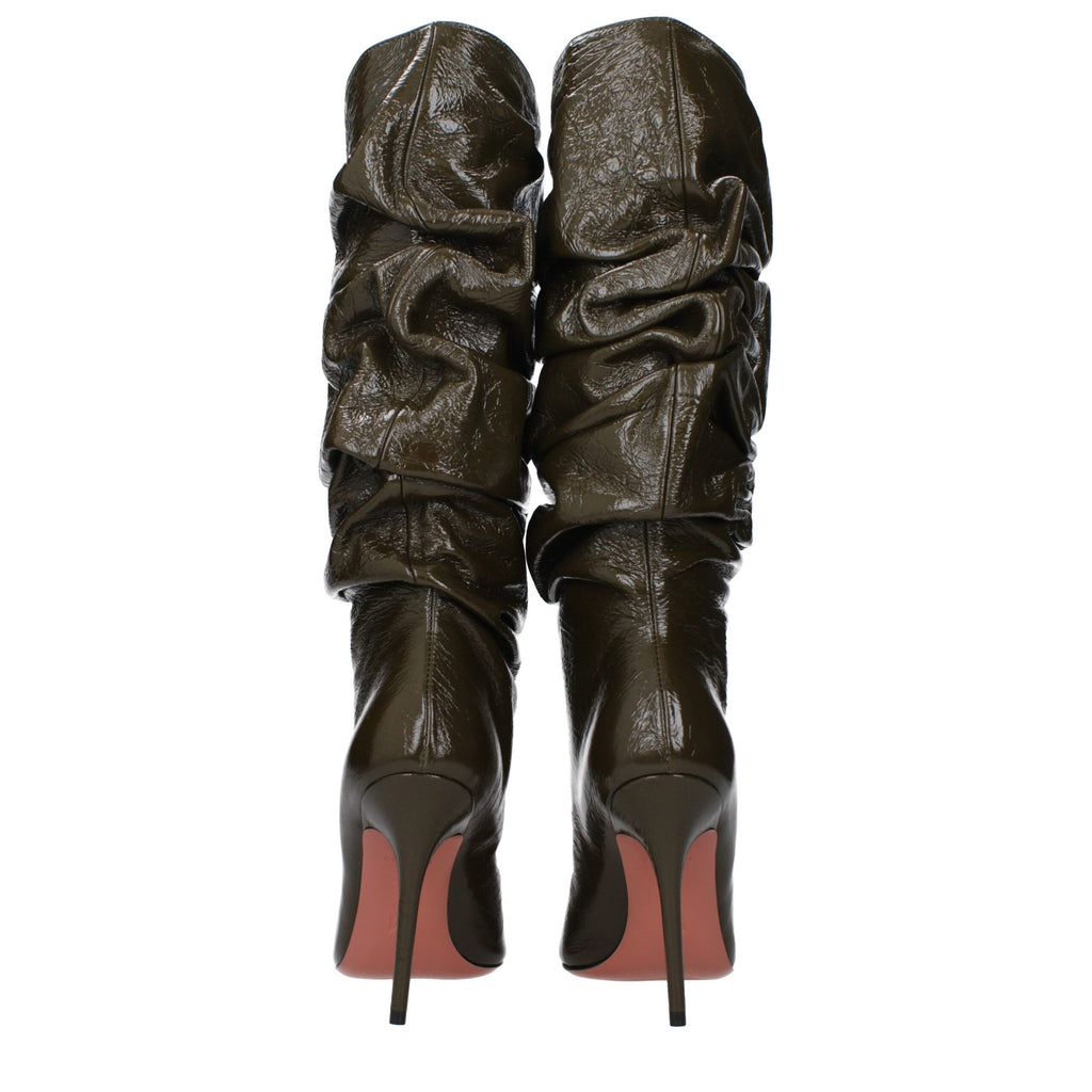 Green Leather High Heel Boots