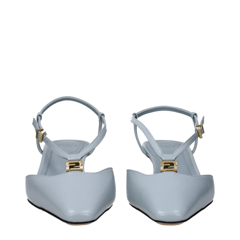 Light Blue Leather Flat Sandals