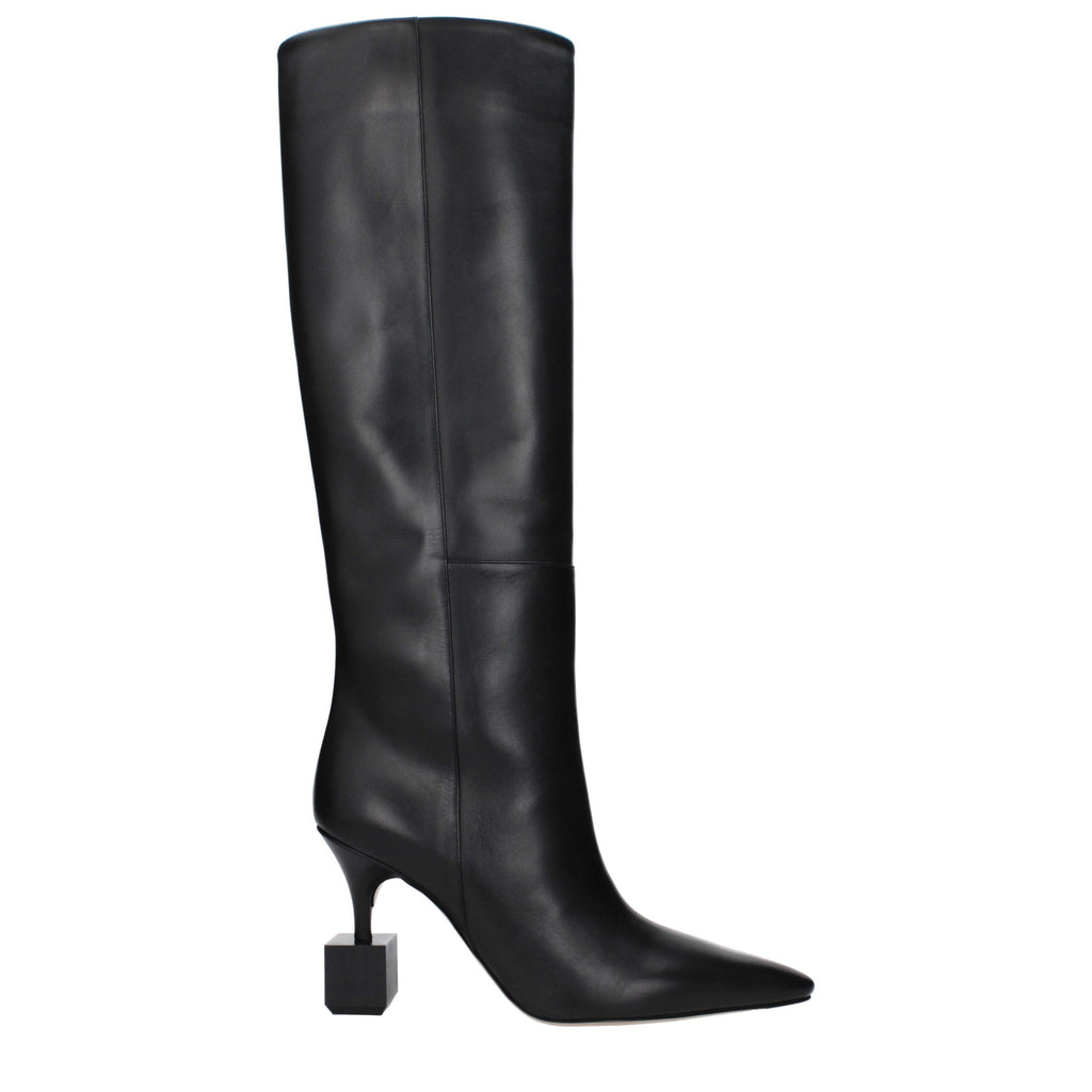Black Leather High Heel Boots