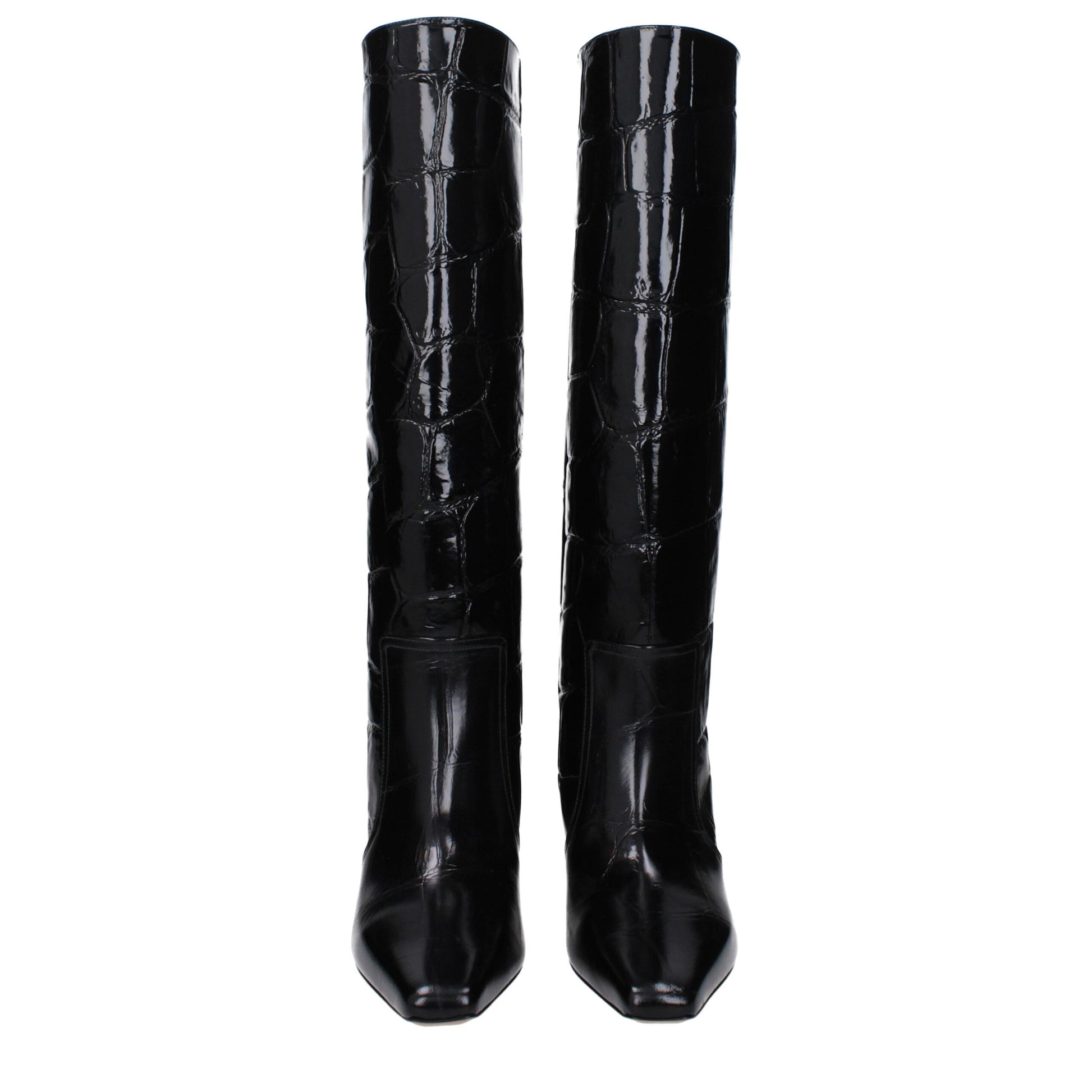 Black Leather High Heel Boots