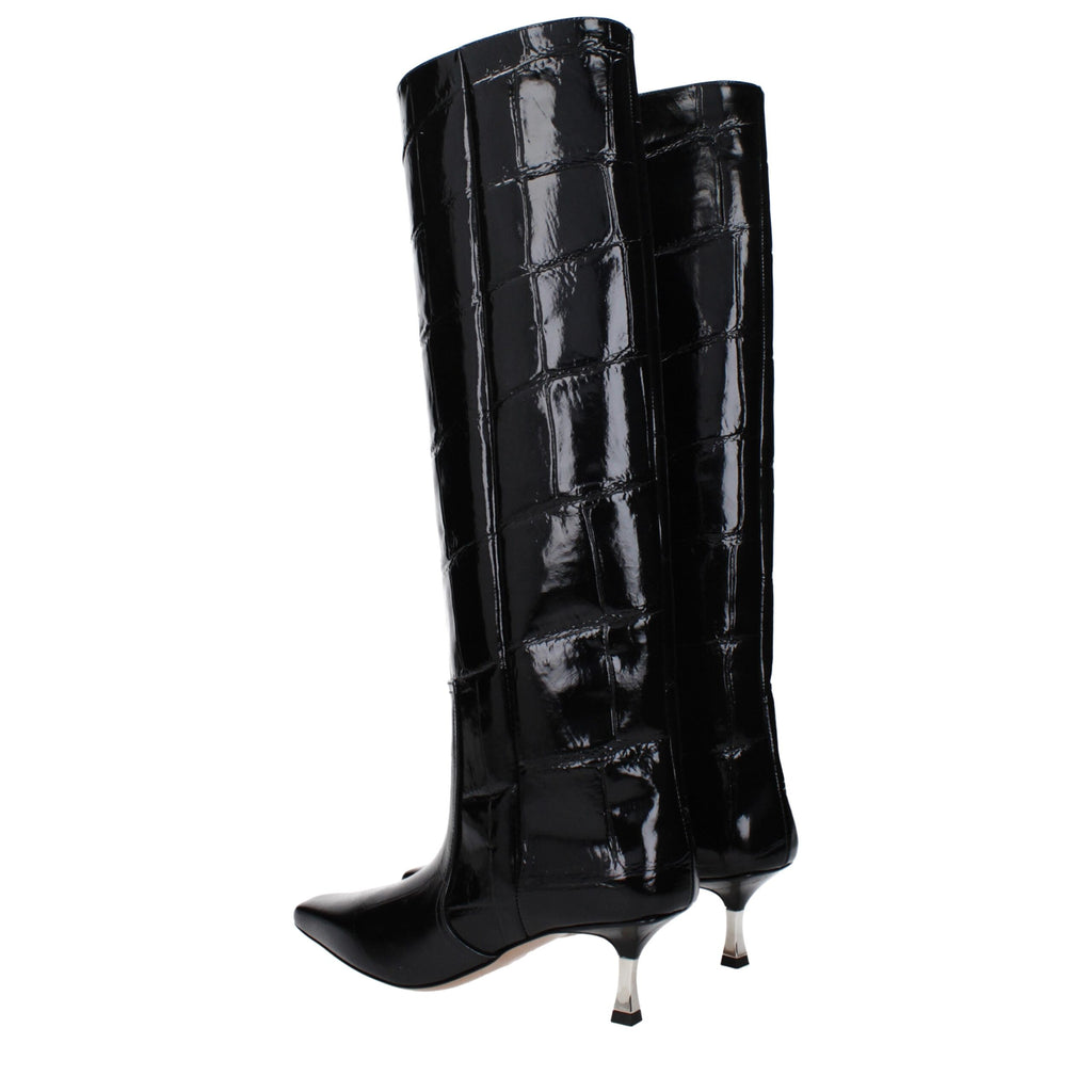 Black Leather High Heel Boots