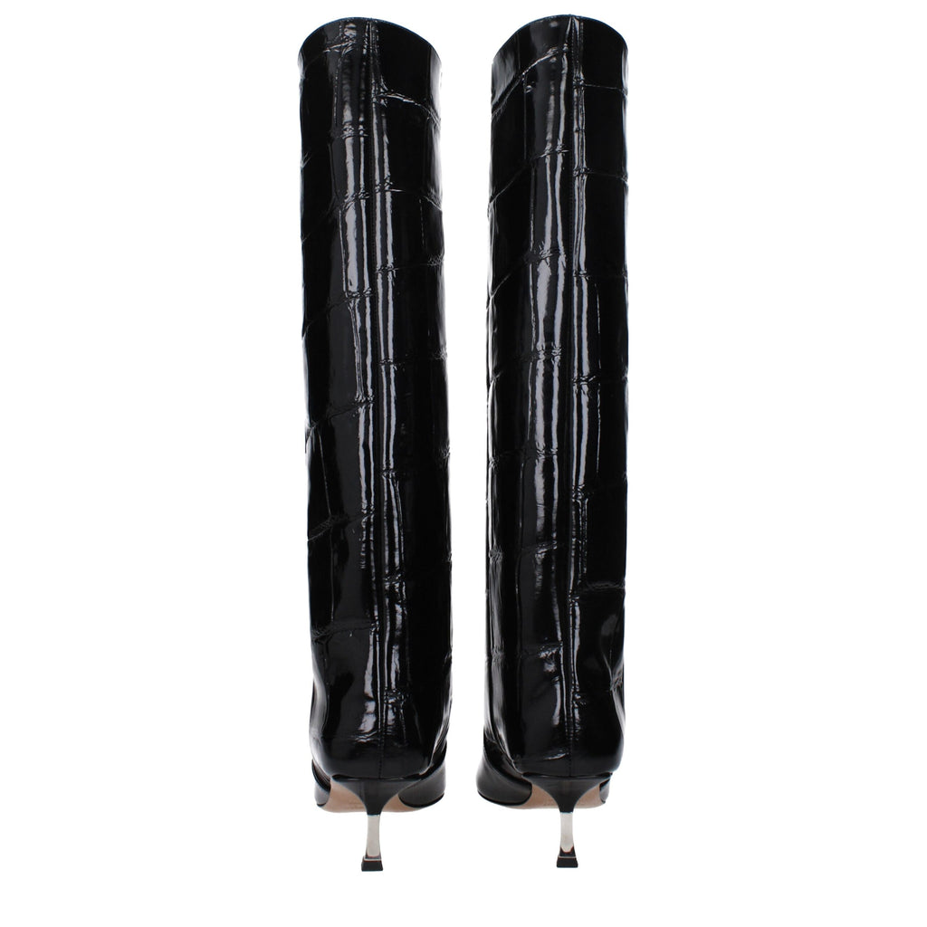 Black Leather High Heel Boots