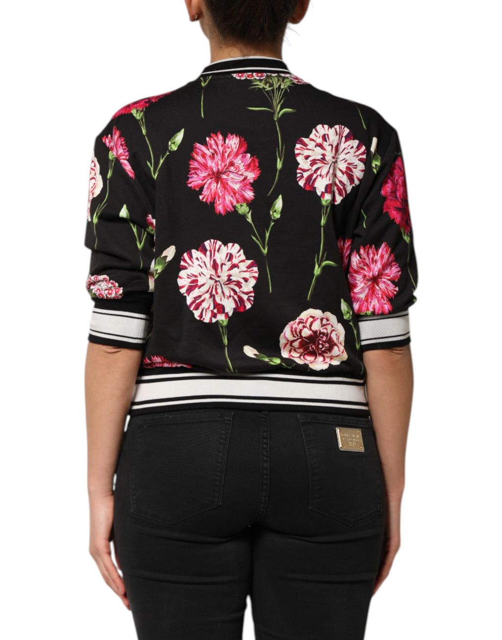 Black Floral Print Cotton Short Sleeves Top