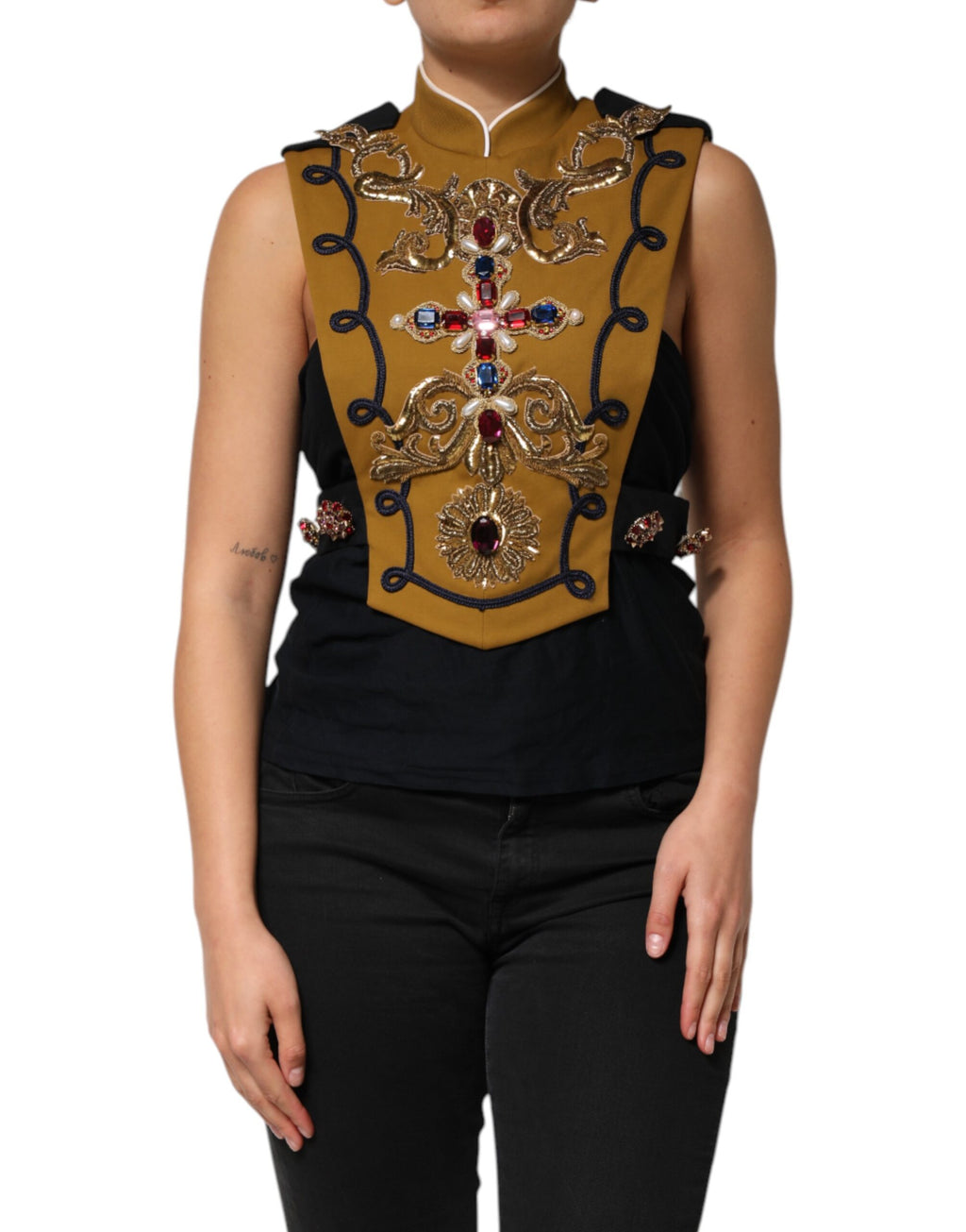 Yellow Crystal Cross Runway Vest Jacket Top