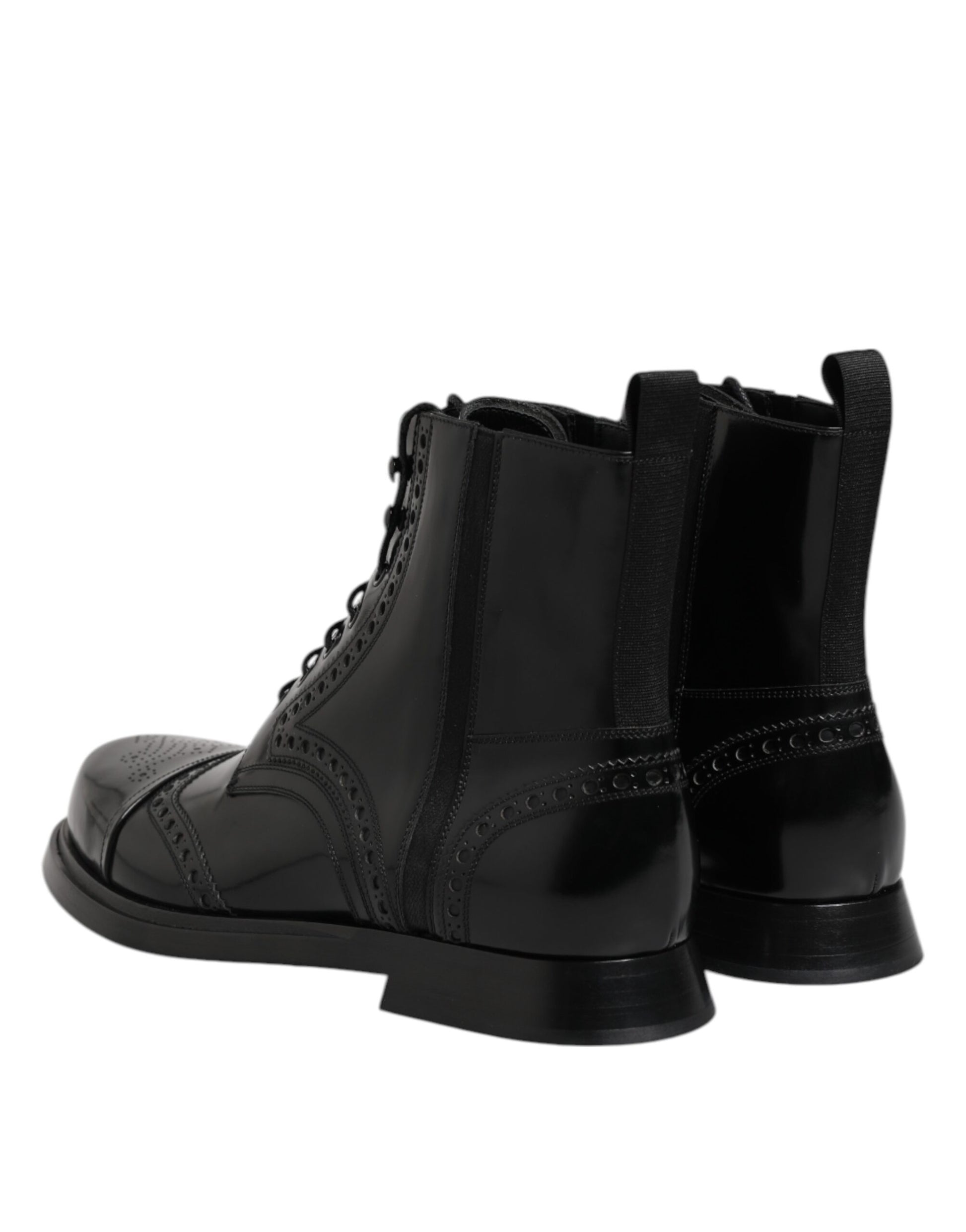 Black Leather Lace Up Mid Calf Boots Shoes