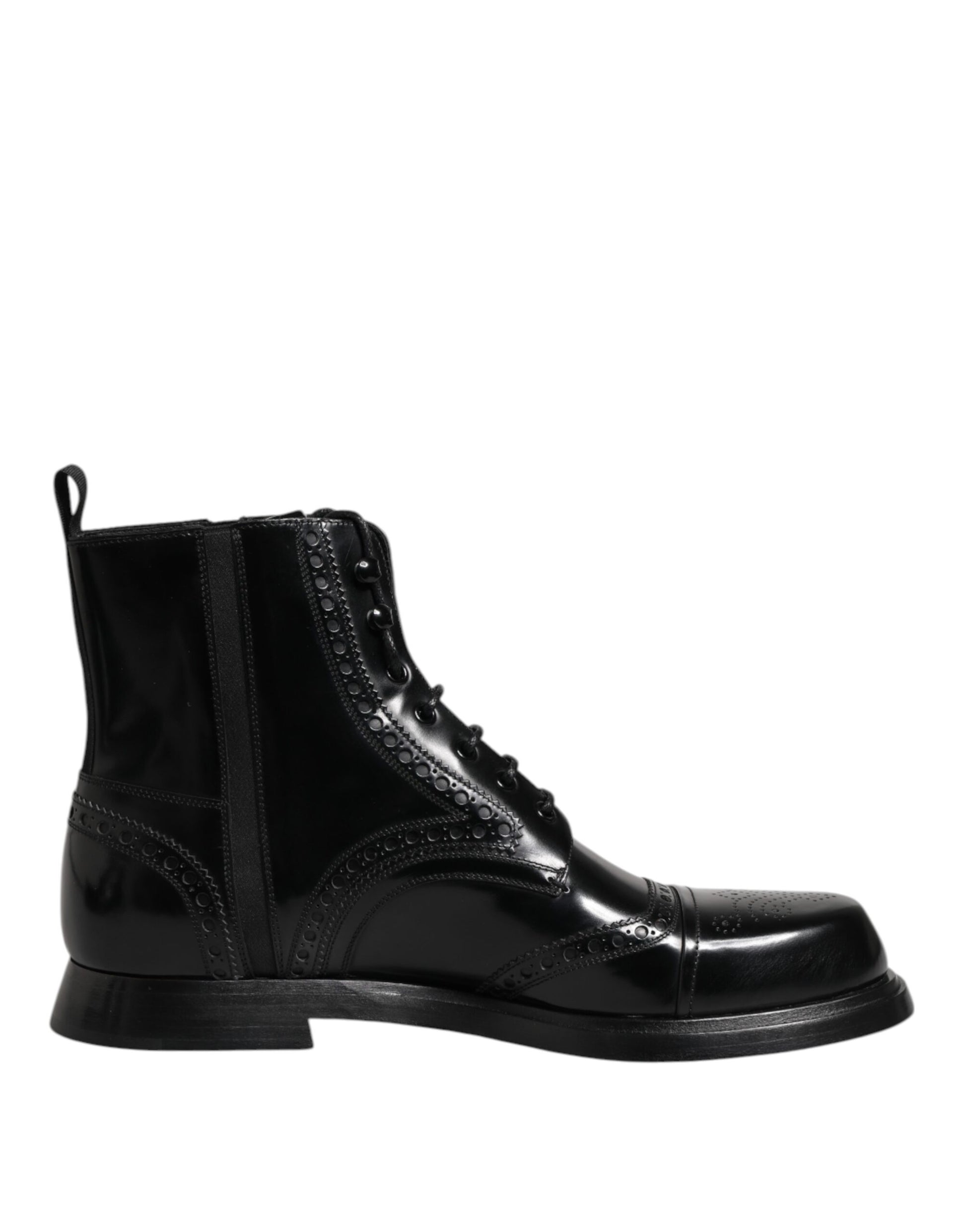 Black Leather Lace Up Mid Calf Boots Shoes