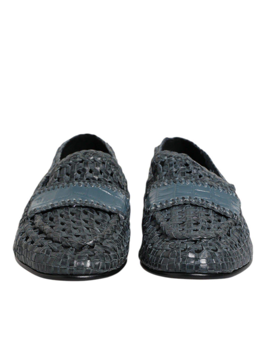 Blue Woven Raffia Slip On Loafers Shoes