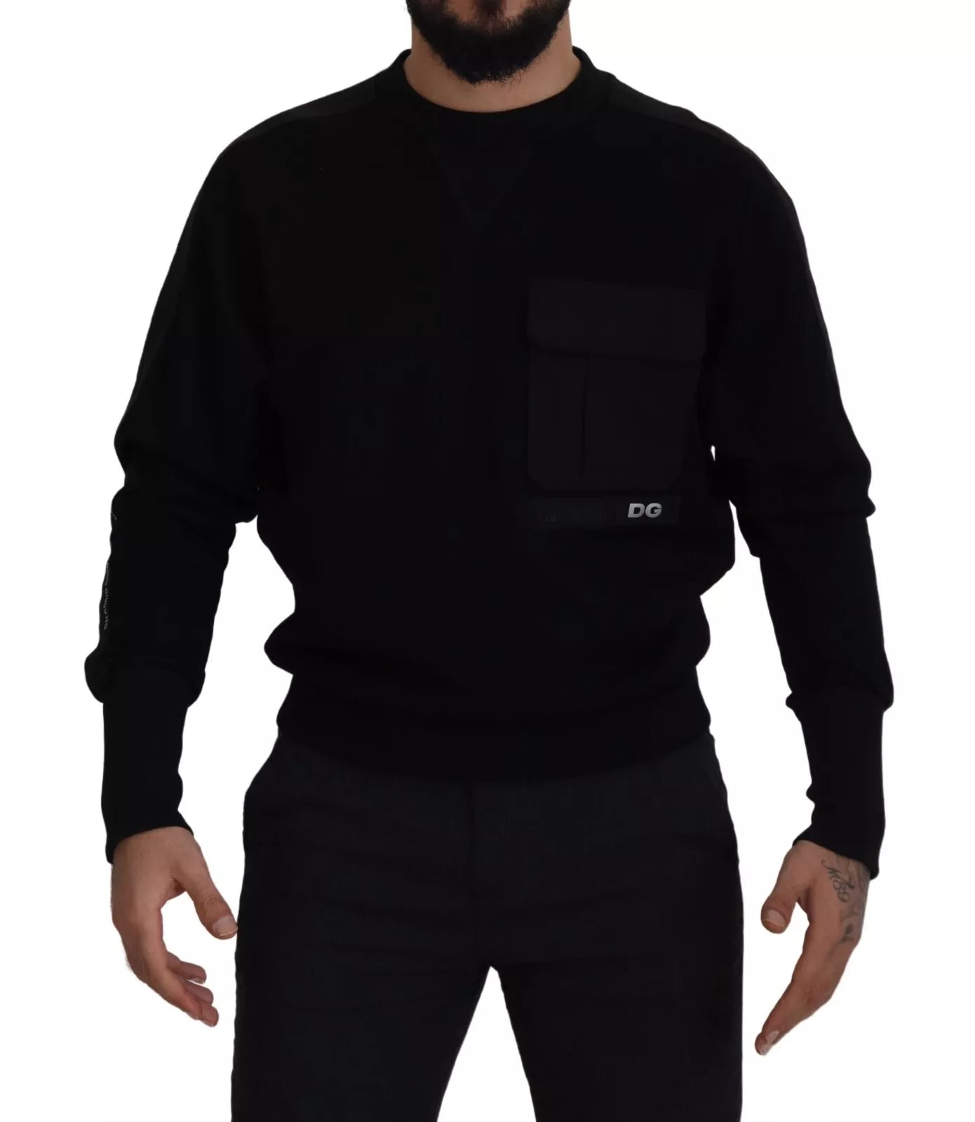 Black Cotton Crewneck Sweatshirt Sweater