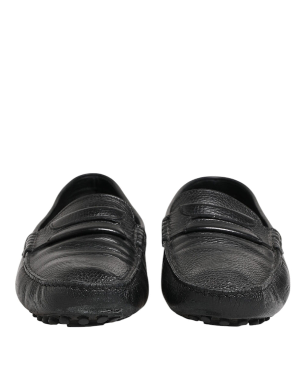 Black Leather Slip On Mocassin Loafer Shoes