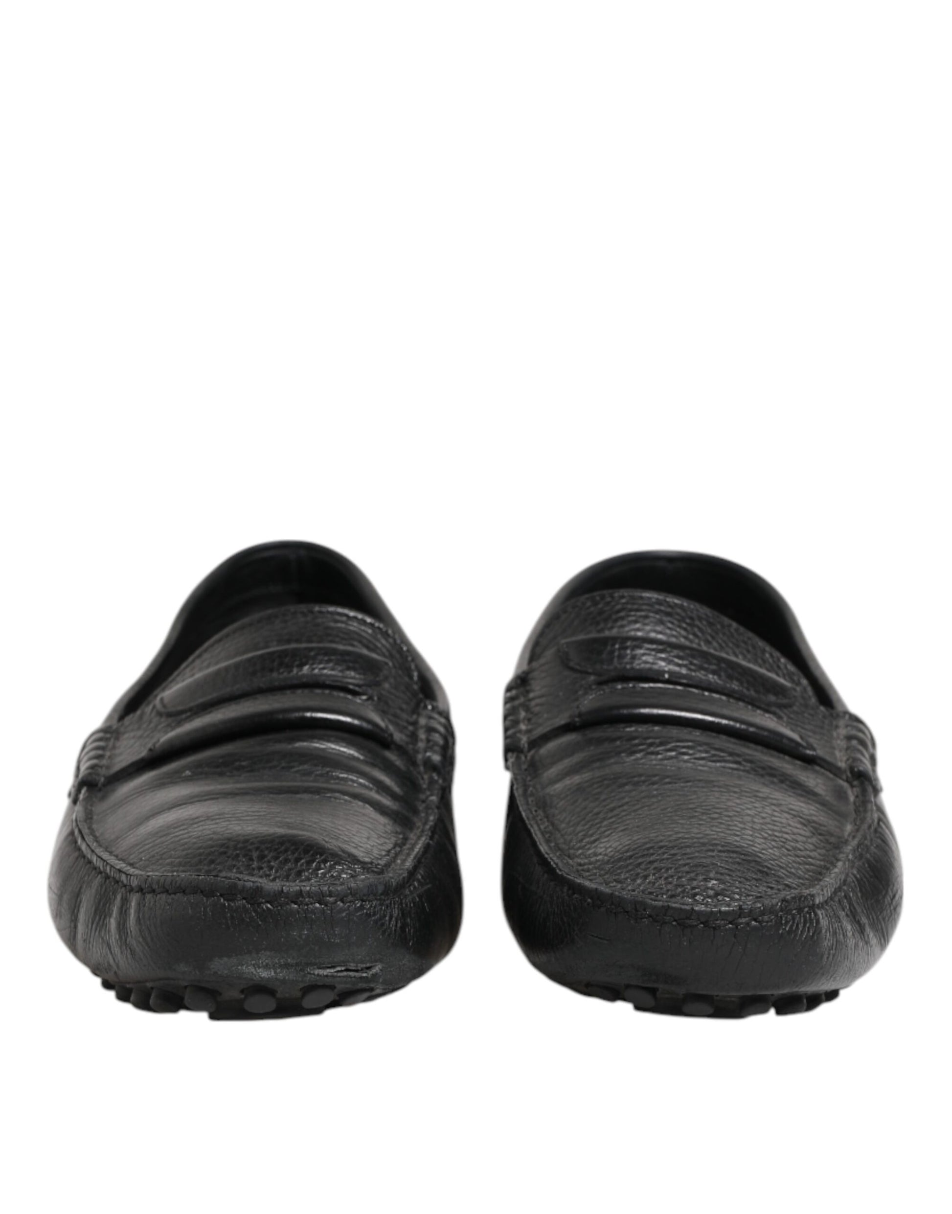 Black Leather Slip On Mocassin Loafer Shoes