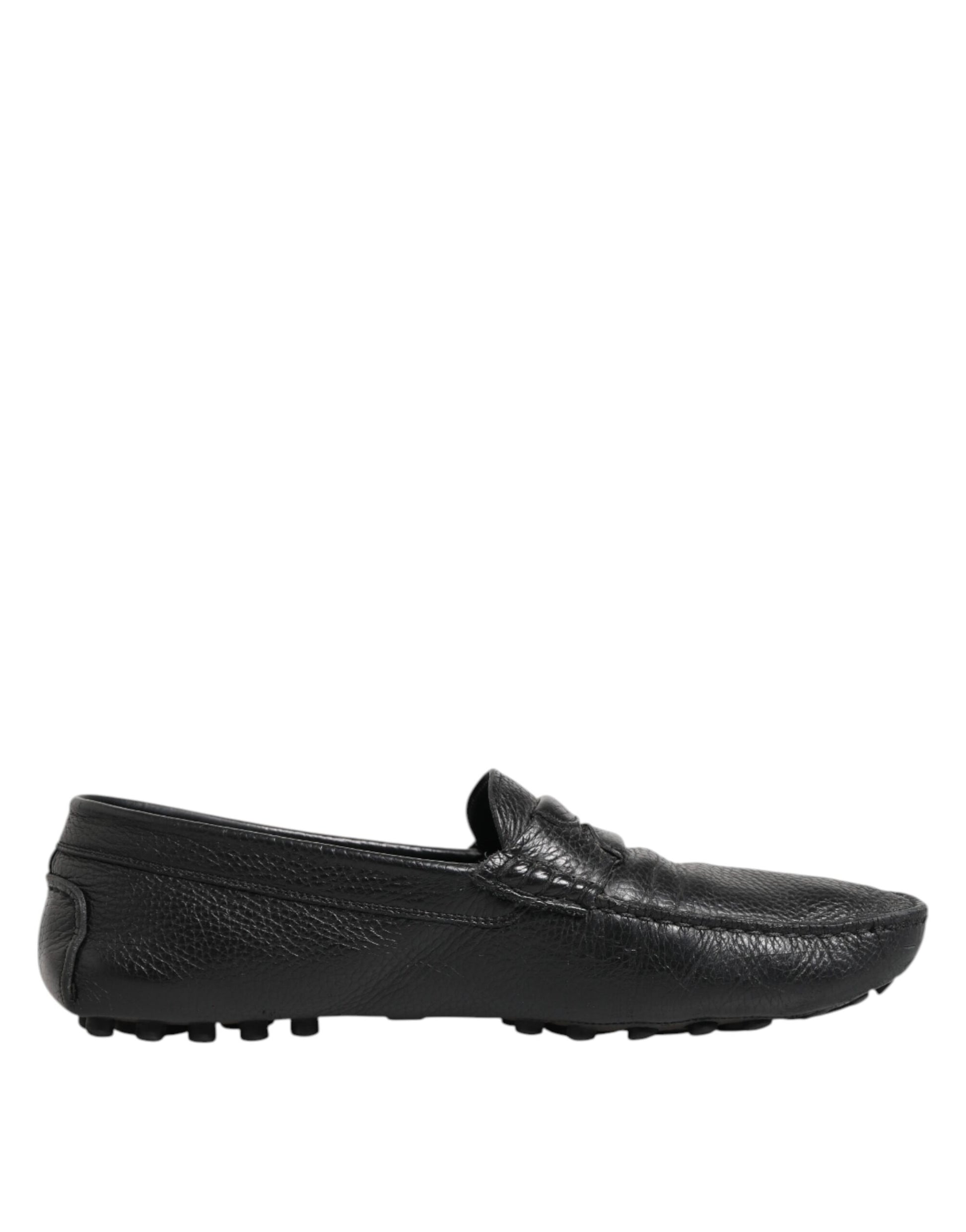 Black Leather Slip On Mocassin Loafer Shoes