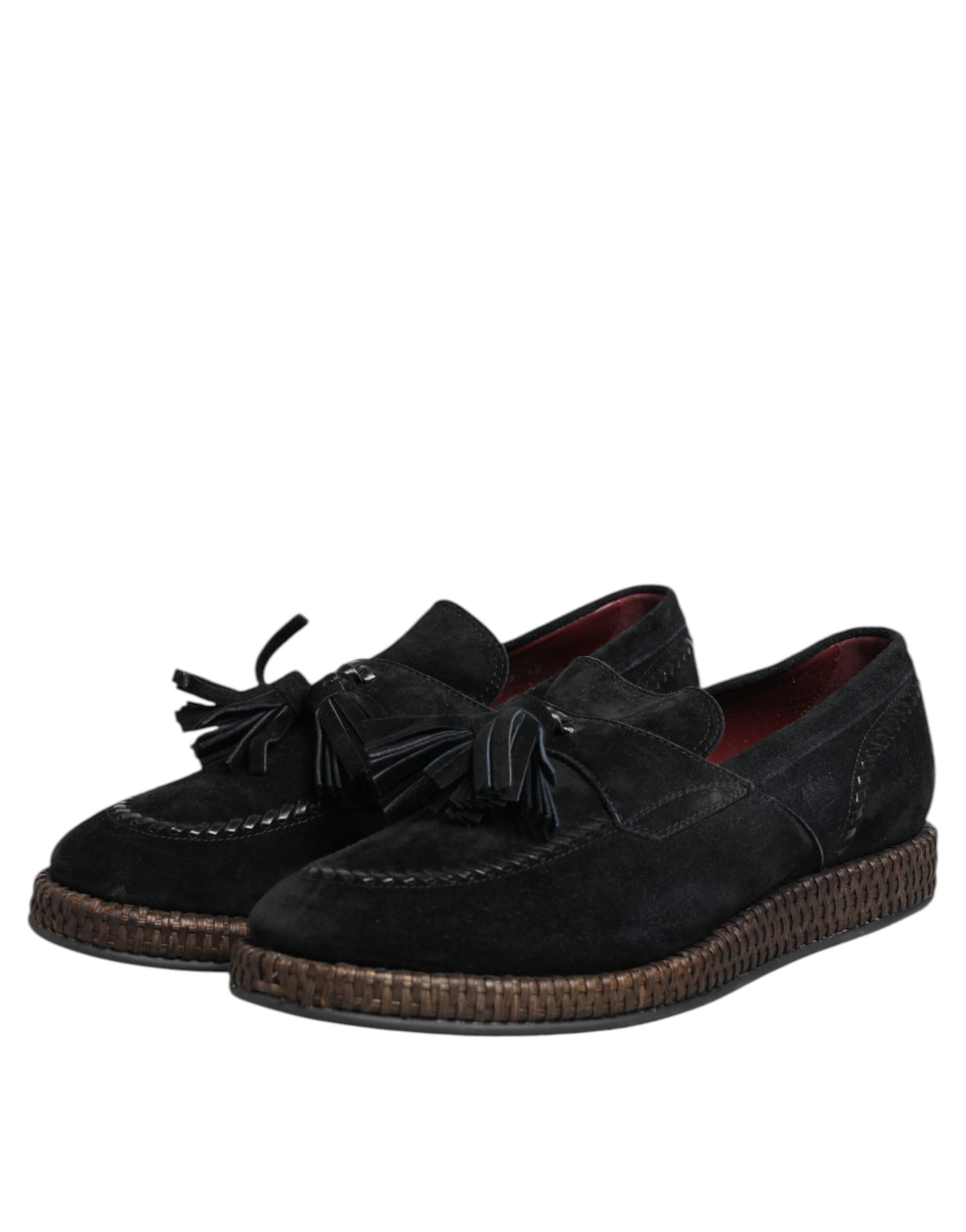 Black Suede Tassel Embellished Loafers Shoes