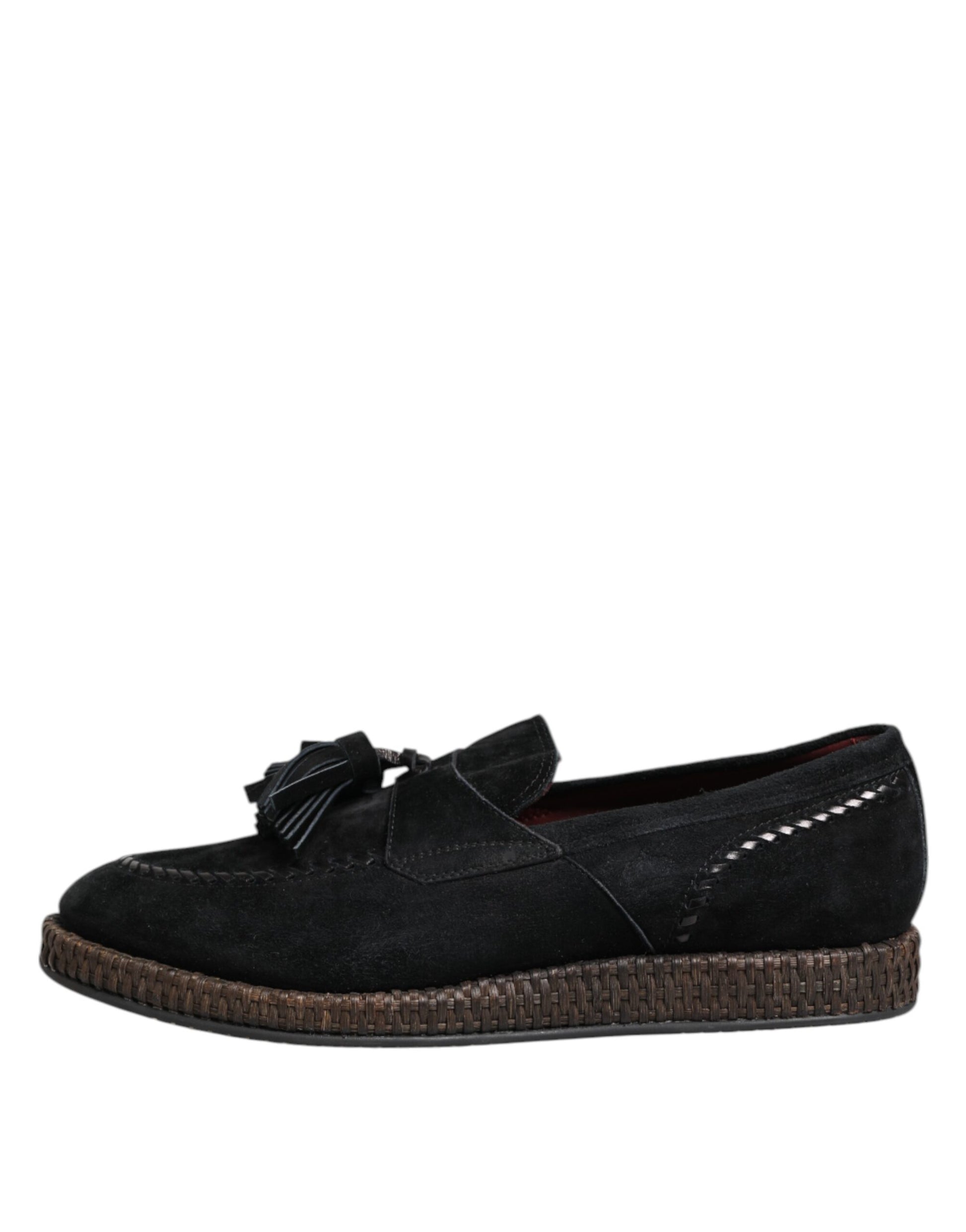 Black Suede Tassel Embellished Loafers Shoes