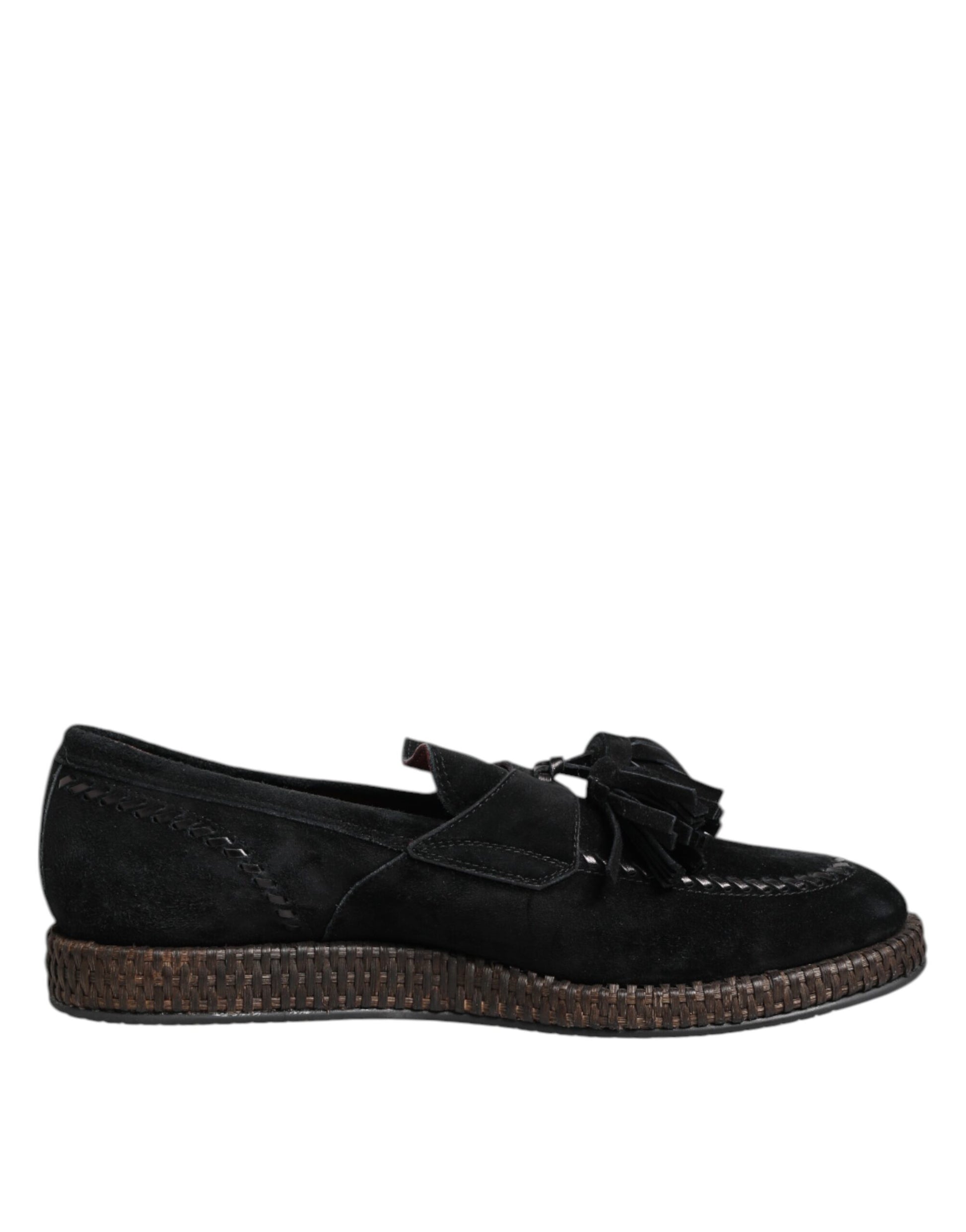 Black Suede Tassel Embellished Loafers Shoes