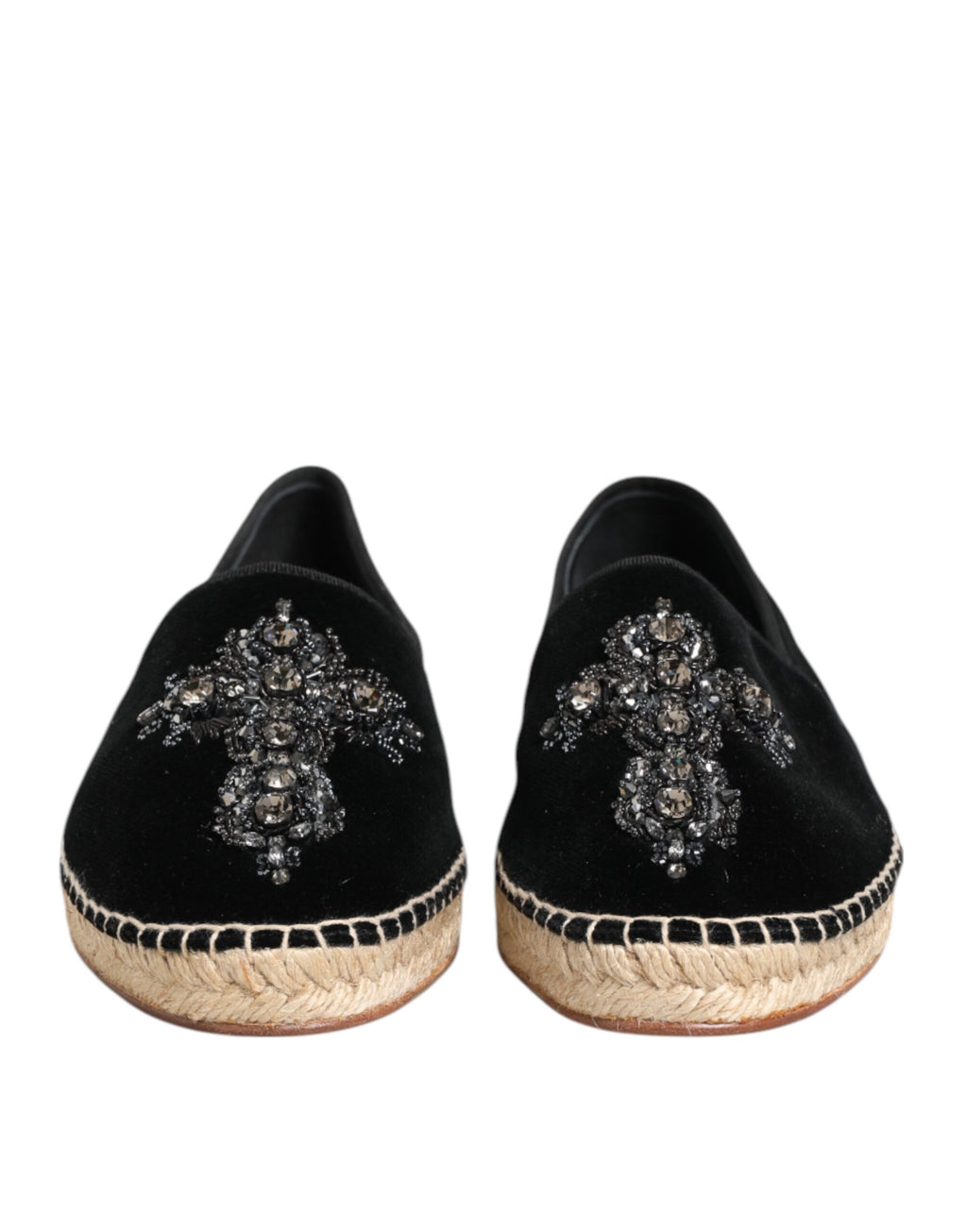 Black Cross Crystal Slip On Espadrille Shoes