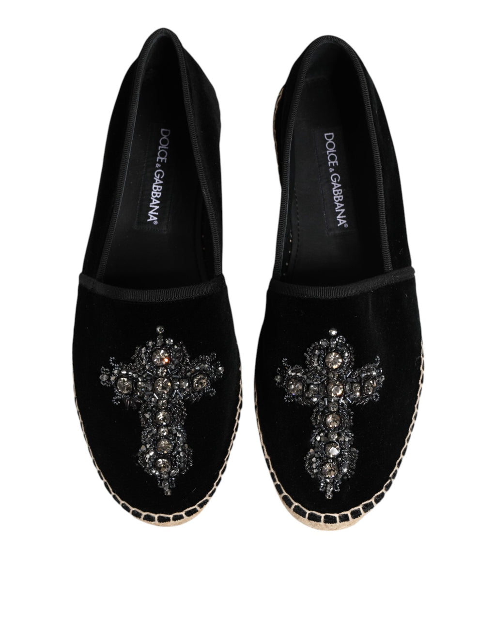 Black Cross Crystal Slip On Espadrille Shoes