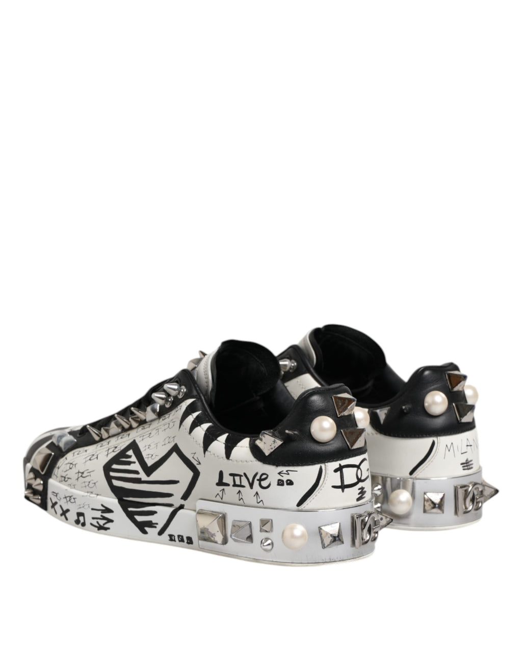 Black White Studded Low Top Sneakers Shoes