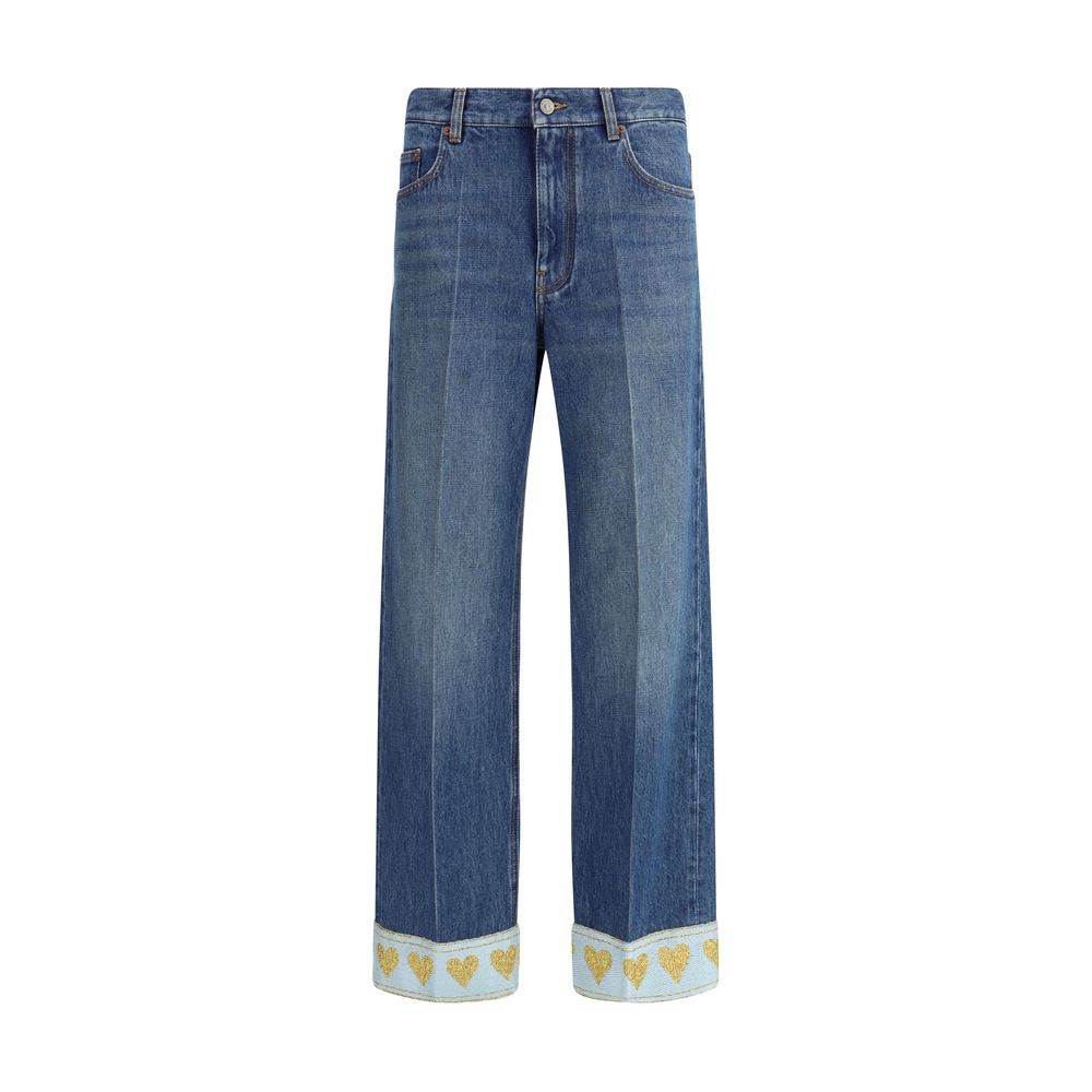 Blue Cotton Straight-Leg Jeans