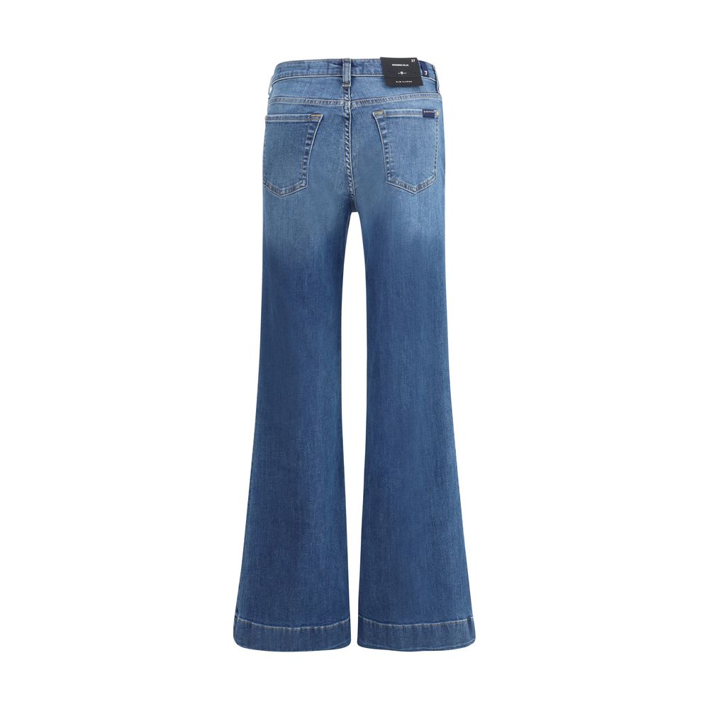 Blue Cotton Flared Jeans