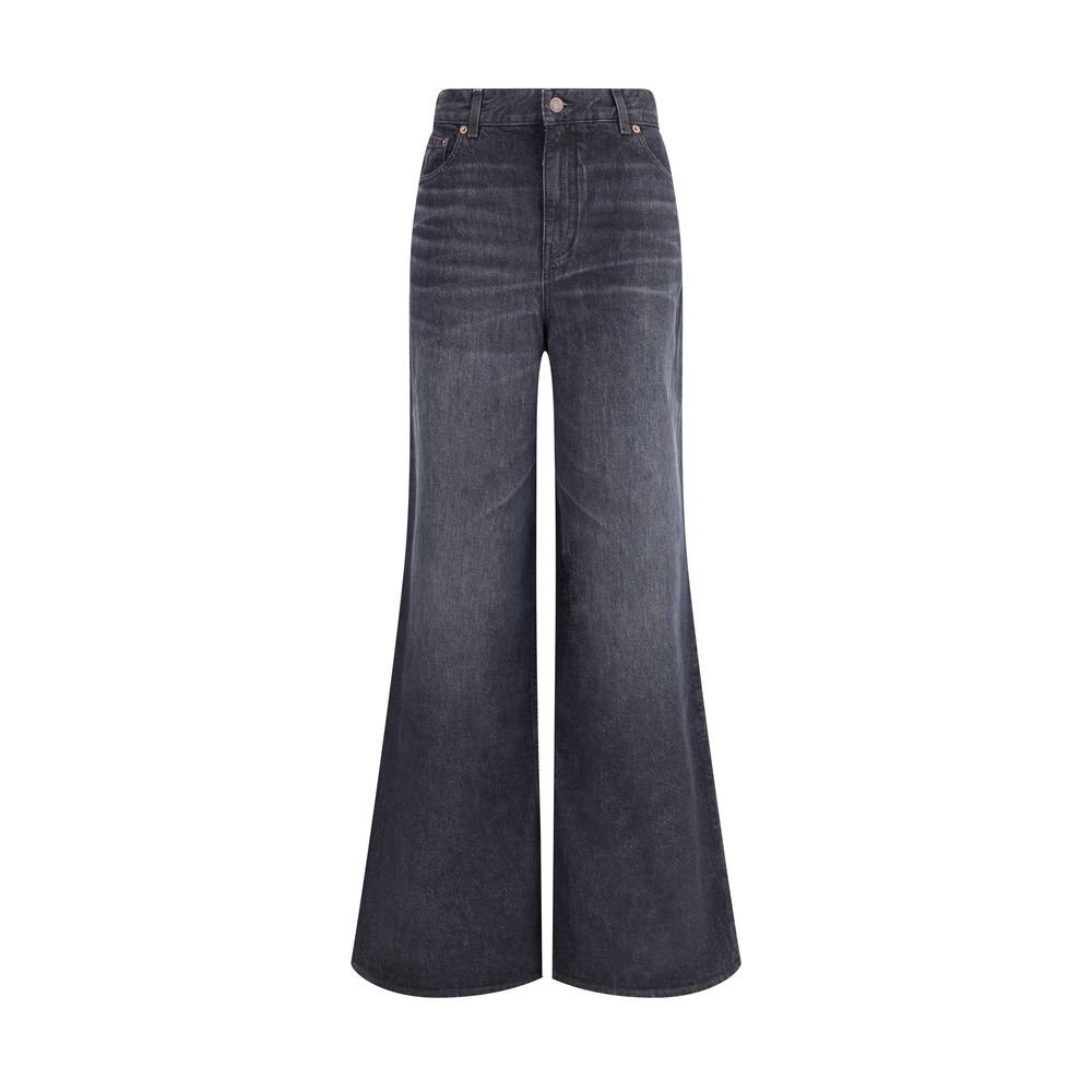 Black Cotton Flared Jeans