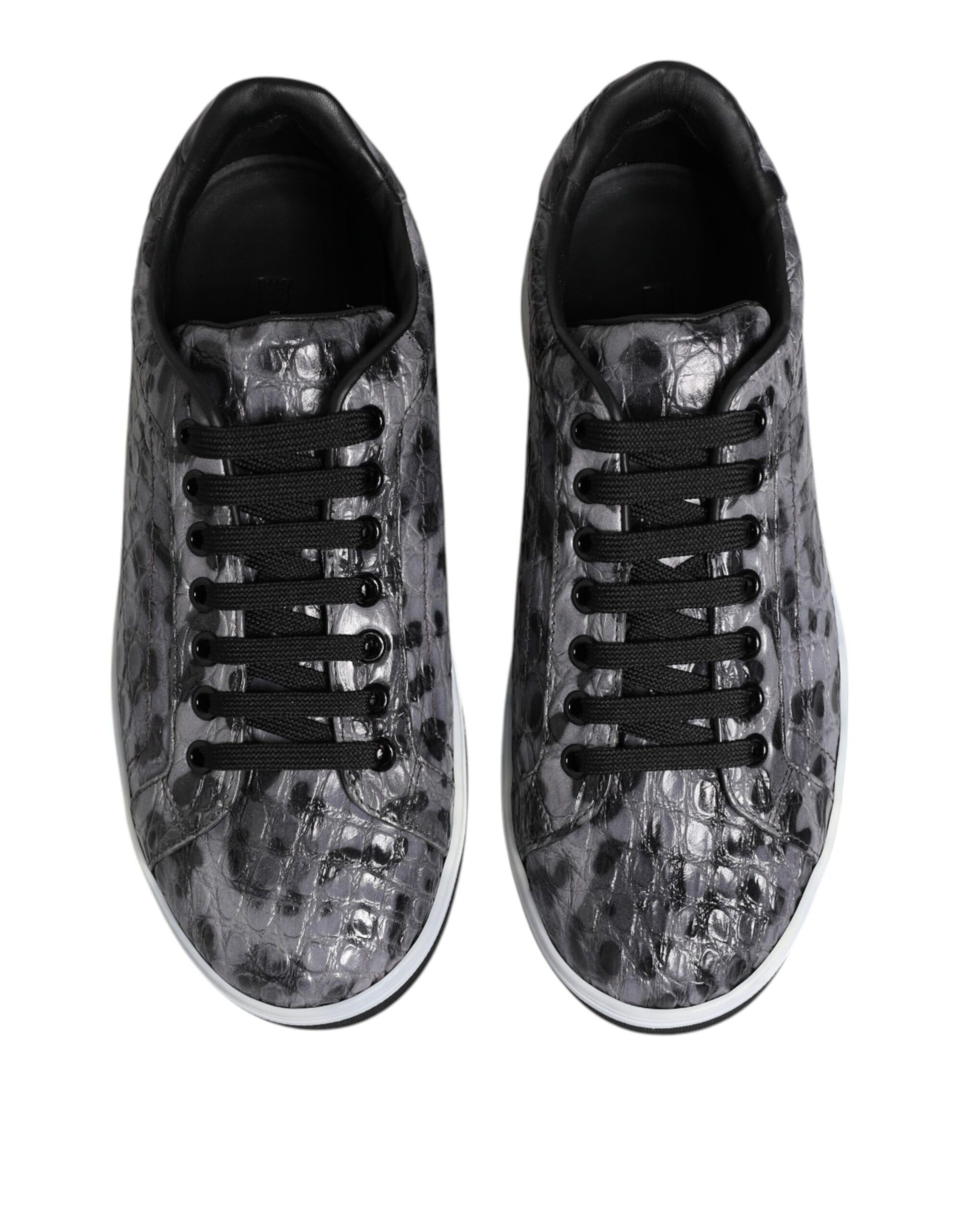 Gray Leather Leopard Low Top Sneakers Shoes