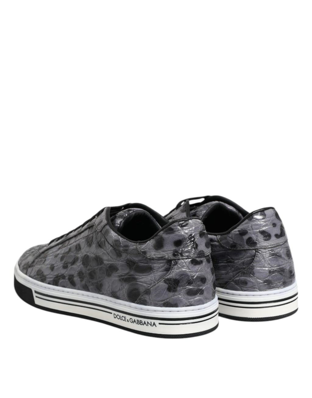 Gray Leather Leopard Low Top Sneakers Shoes