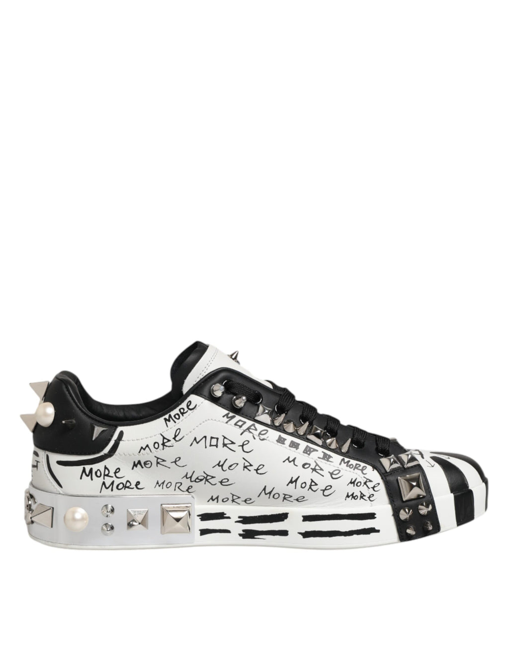 Black White Studded Low Top Sneakers Shoes