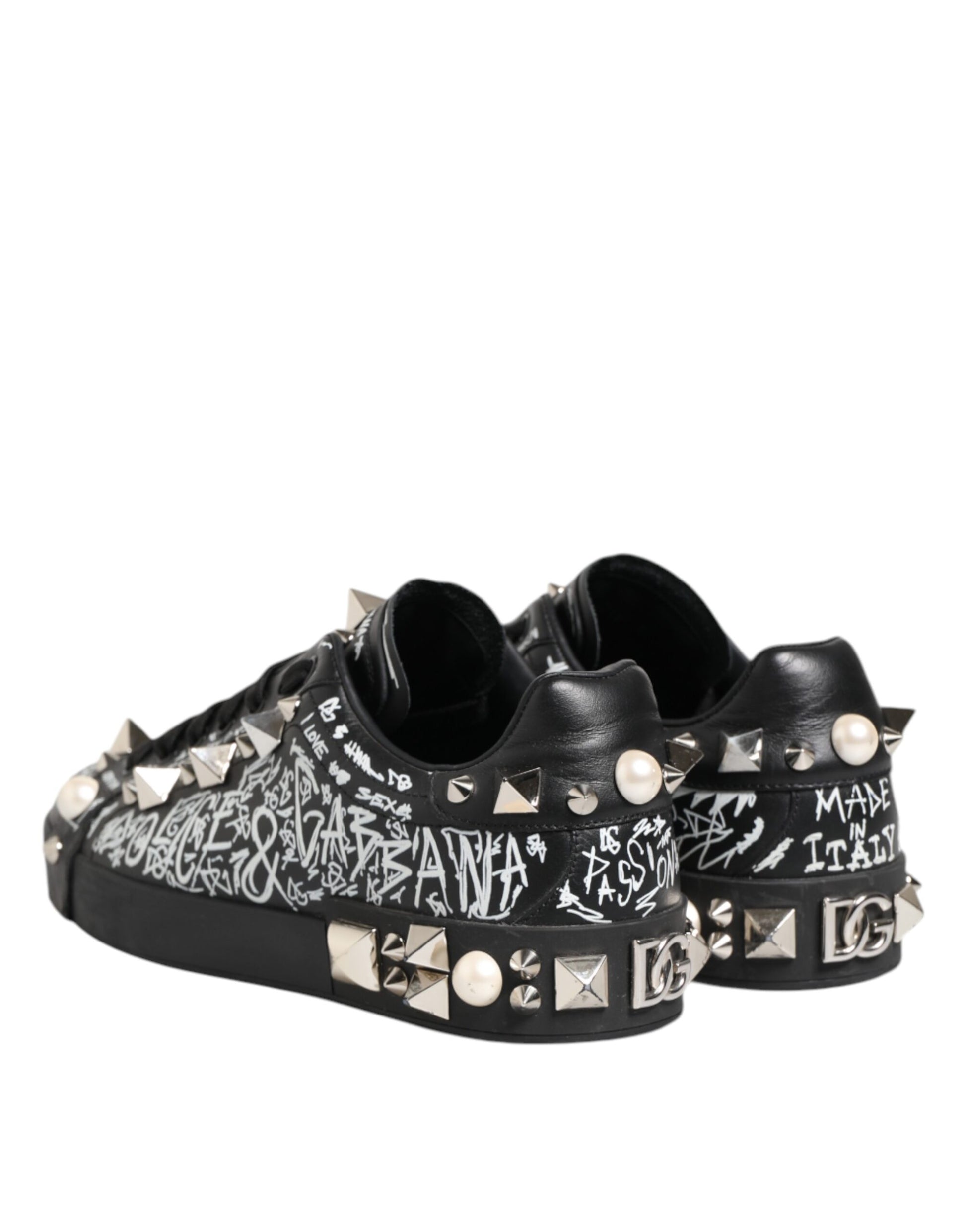 Black Portofino Stud Embellished Sneakers Shoes