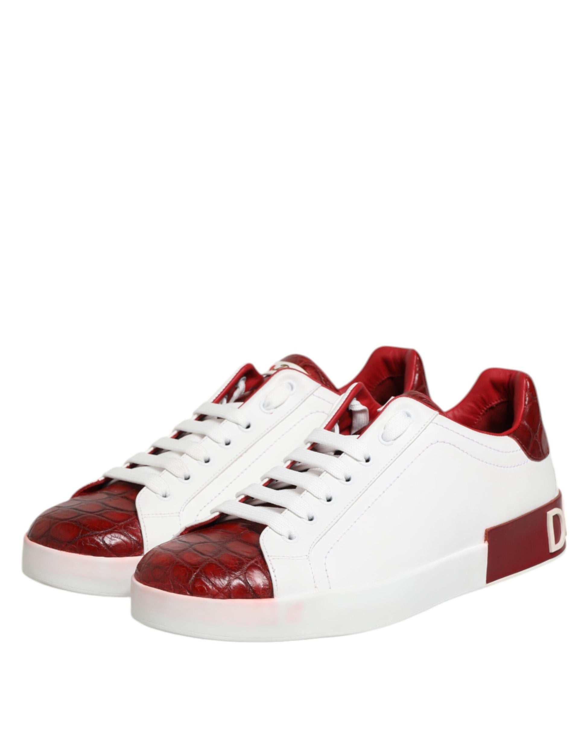 White Red Leather Lace Up Sneakers Shoes