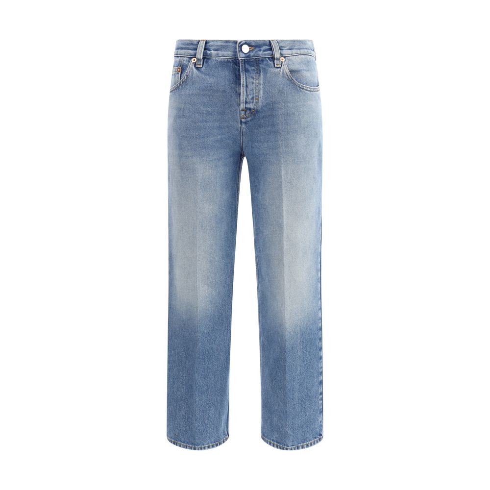 Light Blue Cotton Straight-Leg Jeans