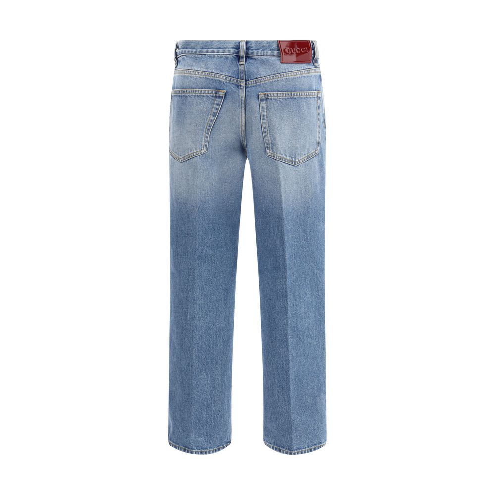 Light Blue Cotton Straight-Leg Jeans