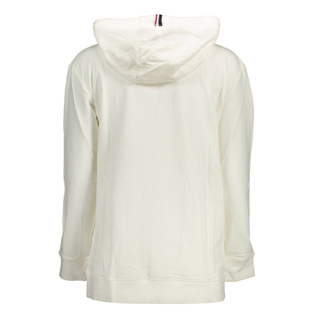 White Cotton Women Sweater with Hood and Pockets