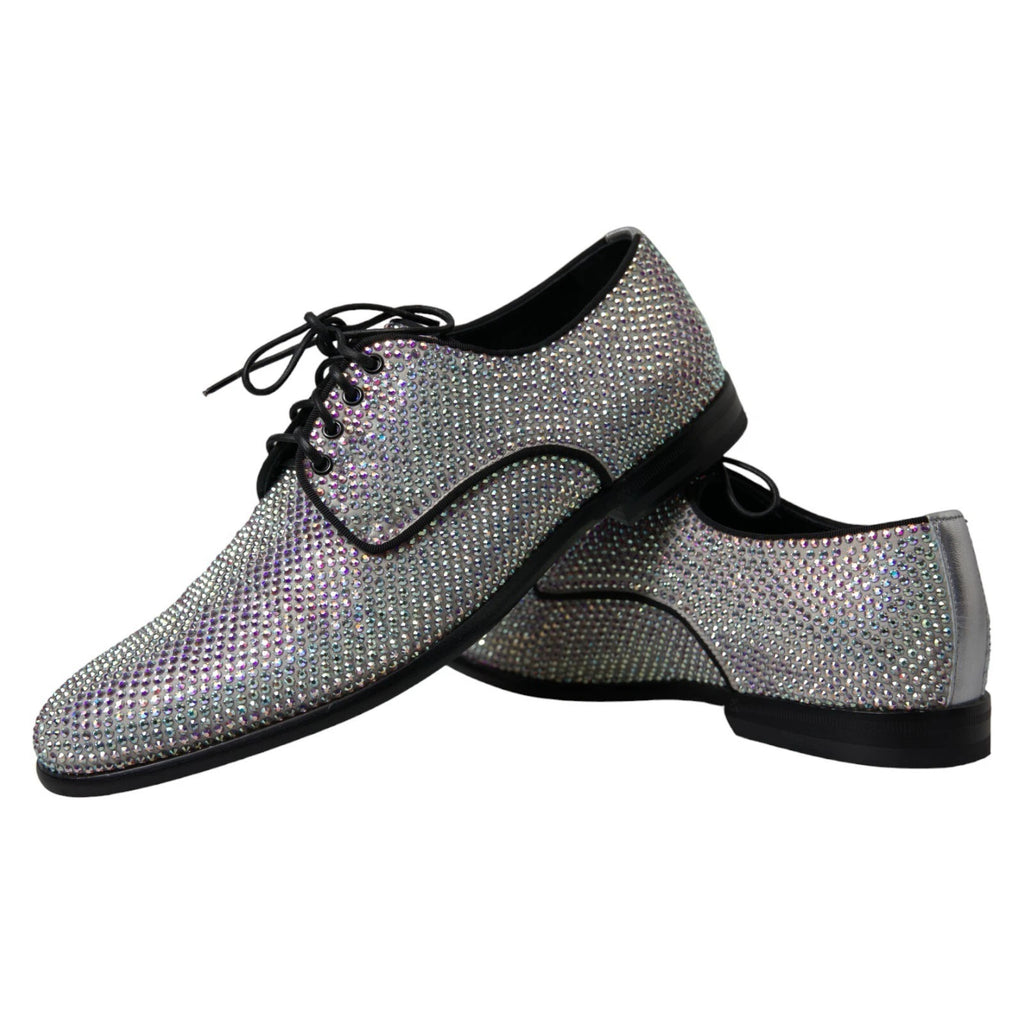 Silver Leather Rhinestones Derby Shoes