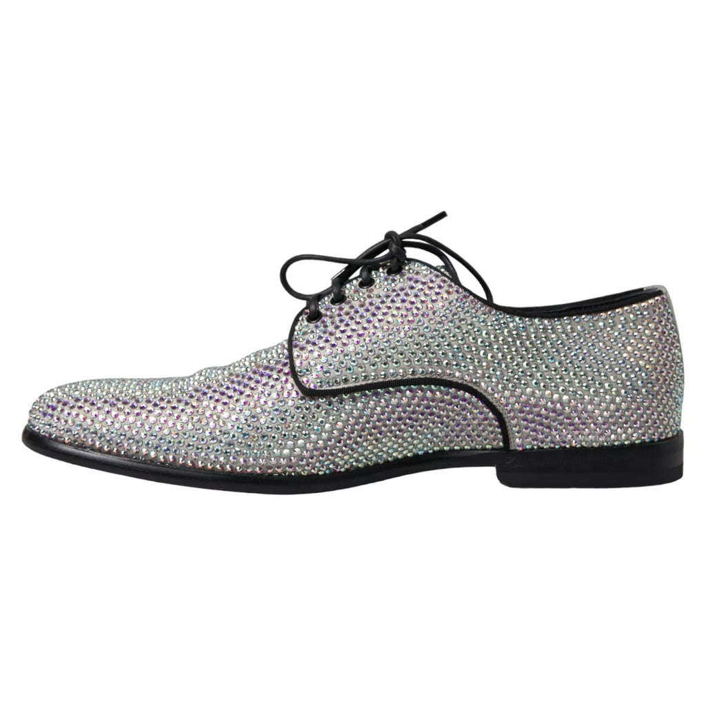 Silver Leather Rhinestones Derby Shoes
