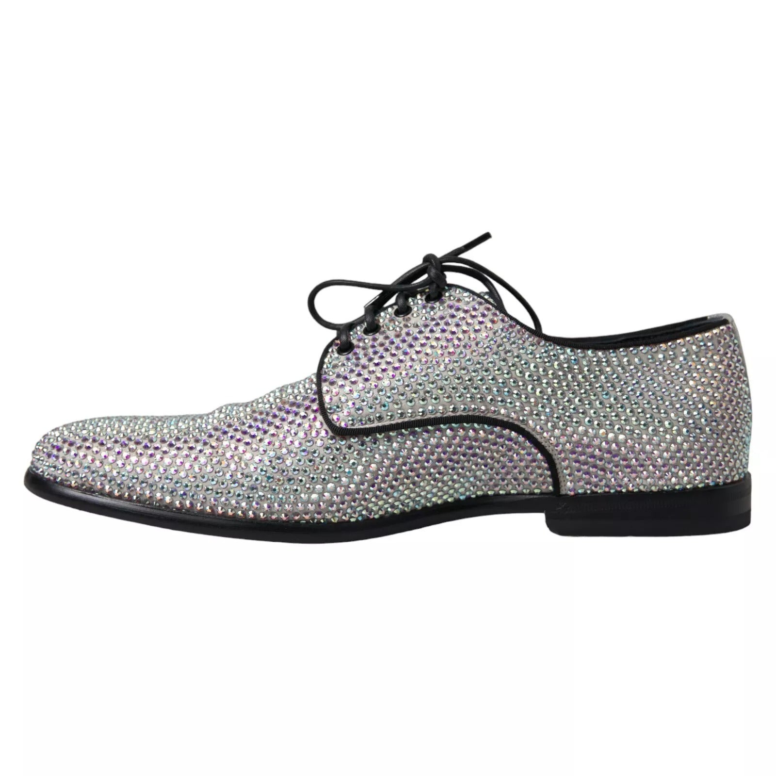 Silver Leather Rhinestones Derby Shoes