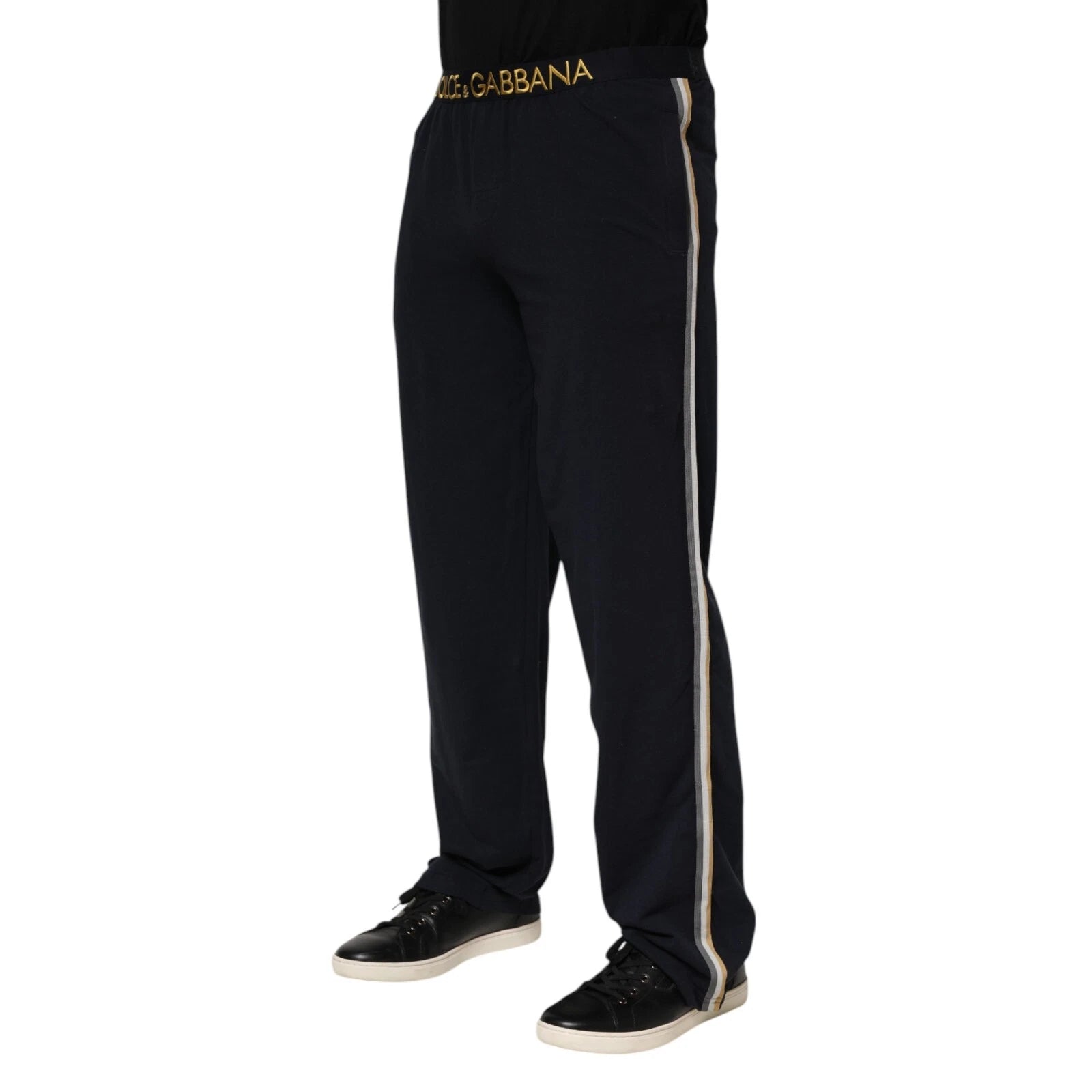 Black Modal Spandex Straight Logo Trouser Pants