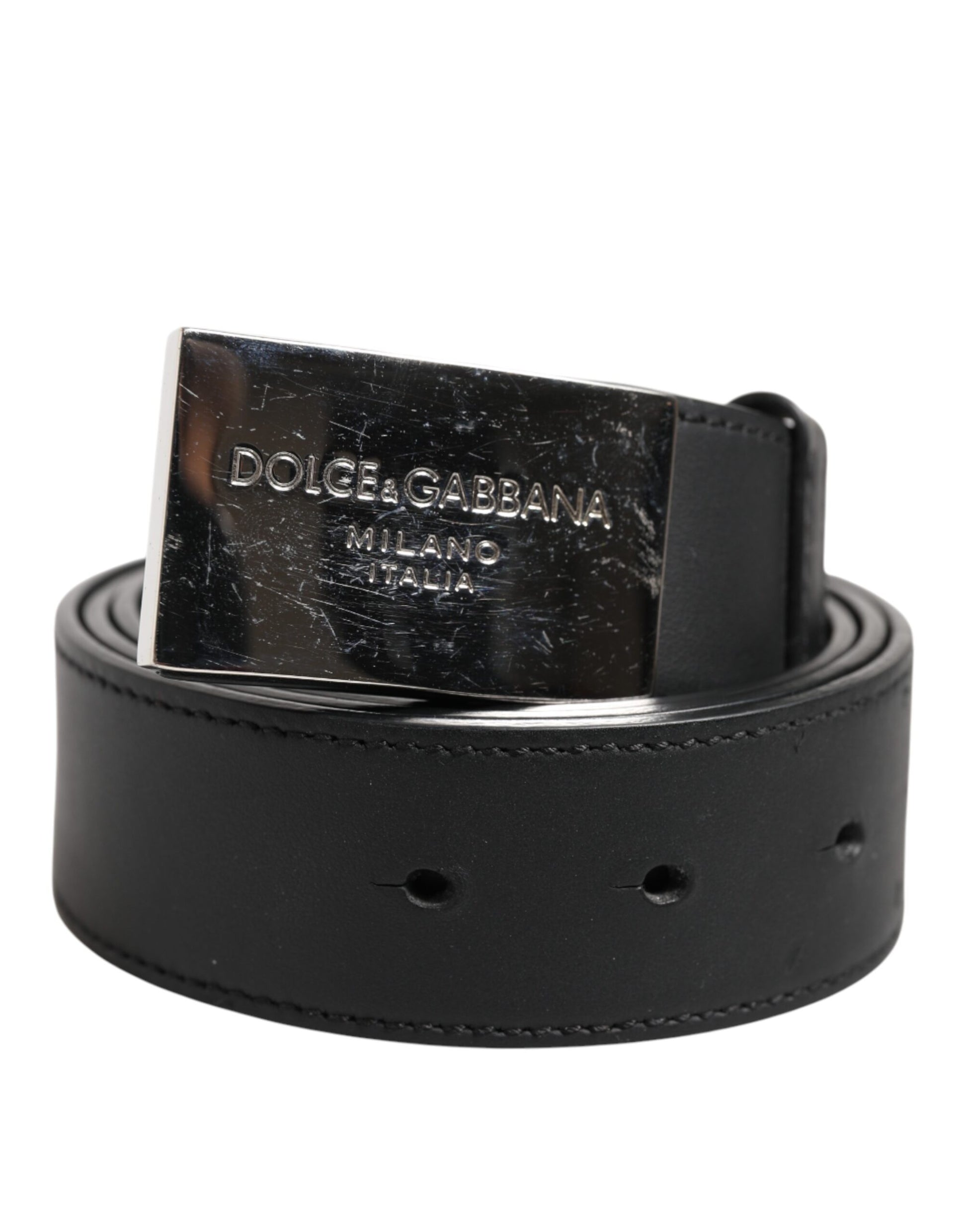 Black Leather Classic Metal Logo Buckle Belt