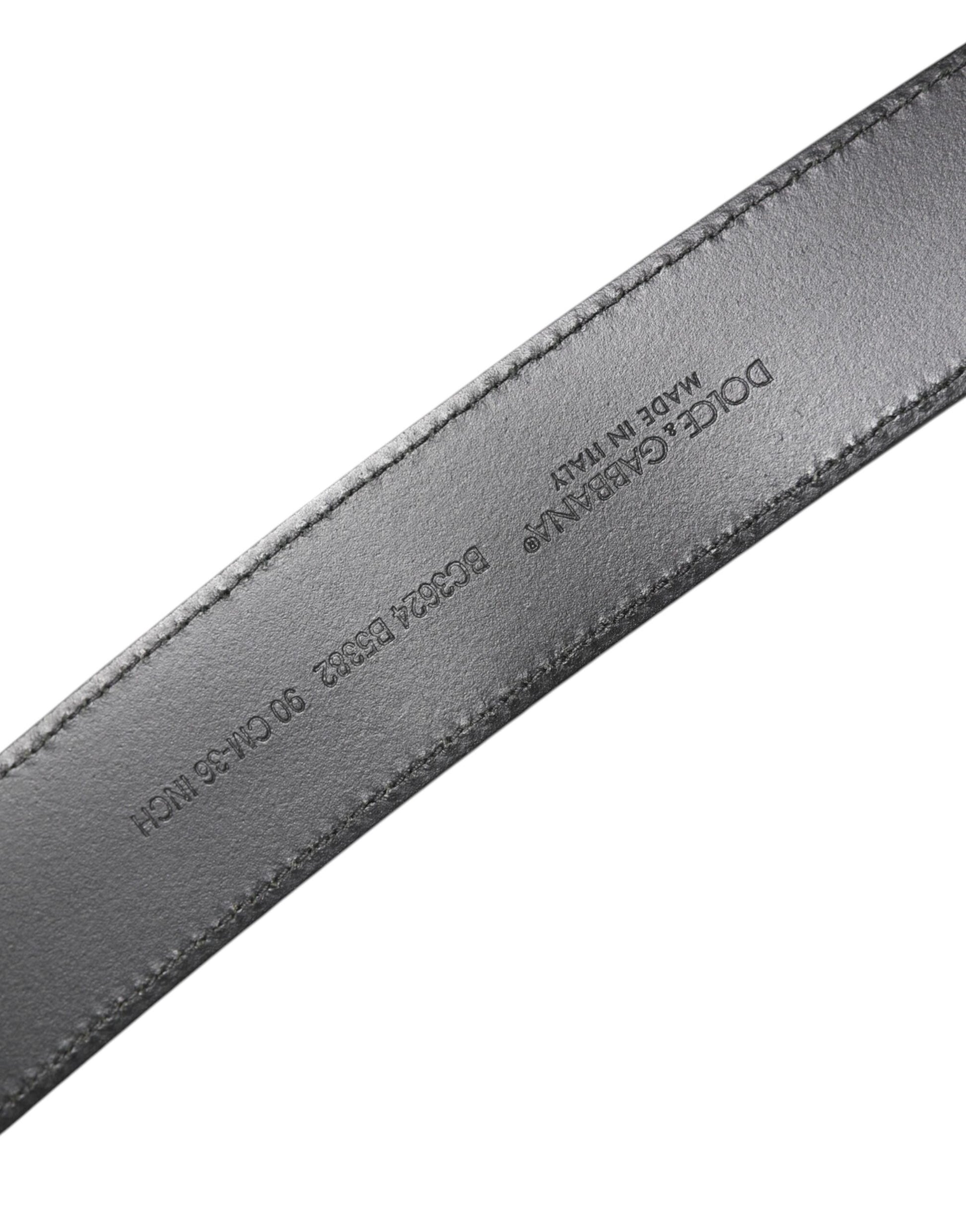 Black Leather Classic Metal Logo Buckle Belt