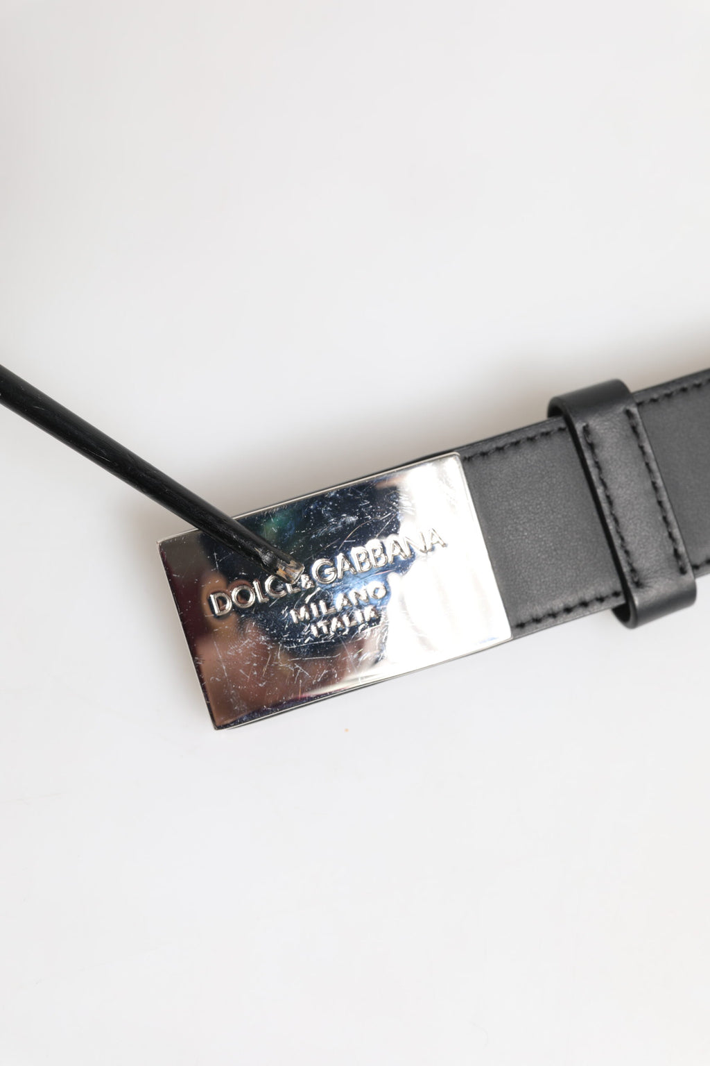 Black Leather Classic Metal Logo Buckle Belt