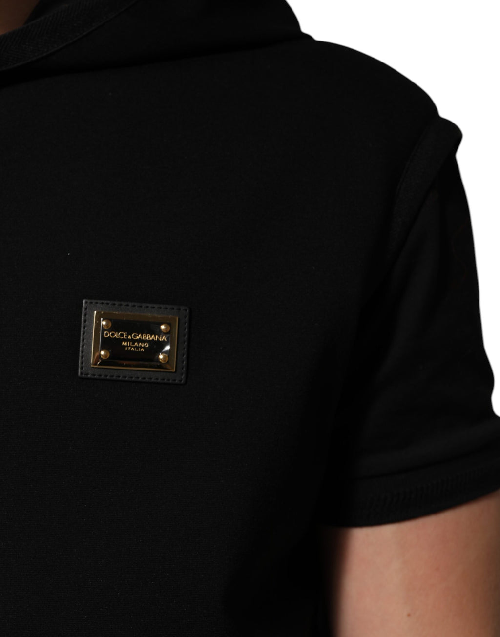 Black Sleeveless Hooded Logo Plaque Jacket
