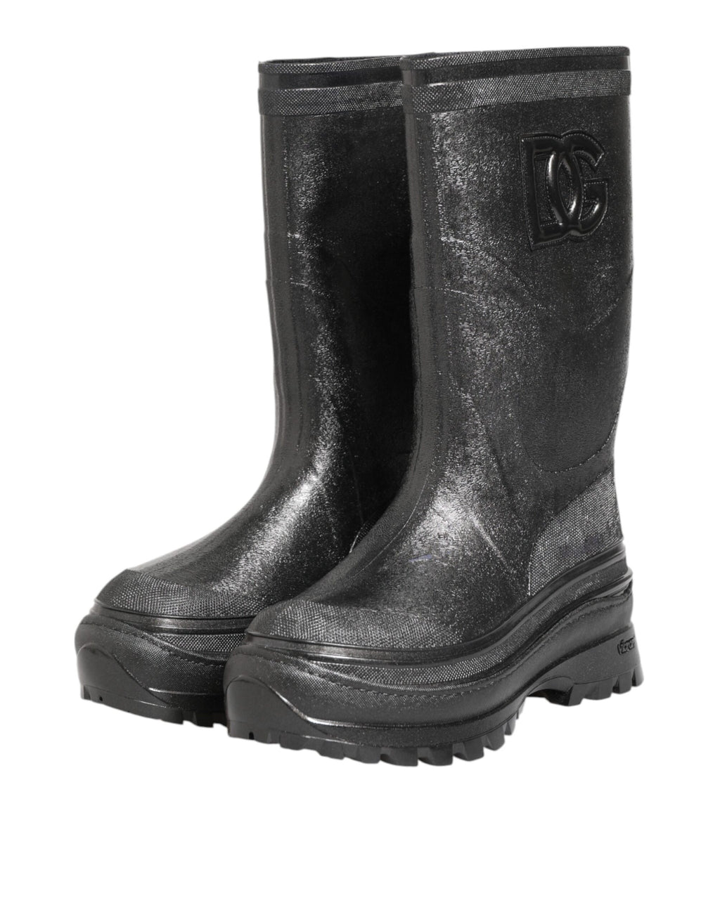 Metallic Black Pull On Rain Boots Shoes